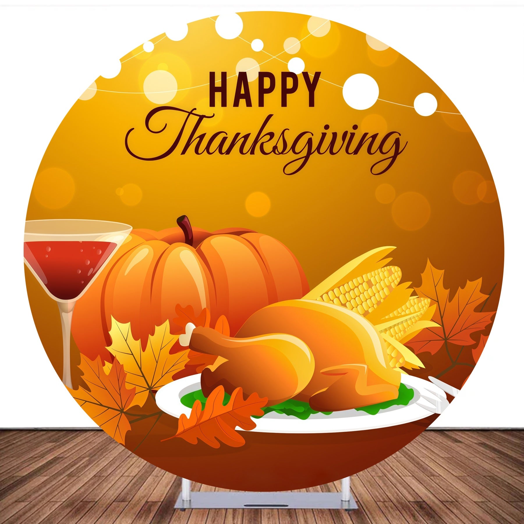 Round Backdrop Pumpkin Turkey Feast Thanksgiving Backdrop MRR10-169