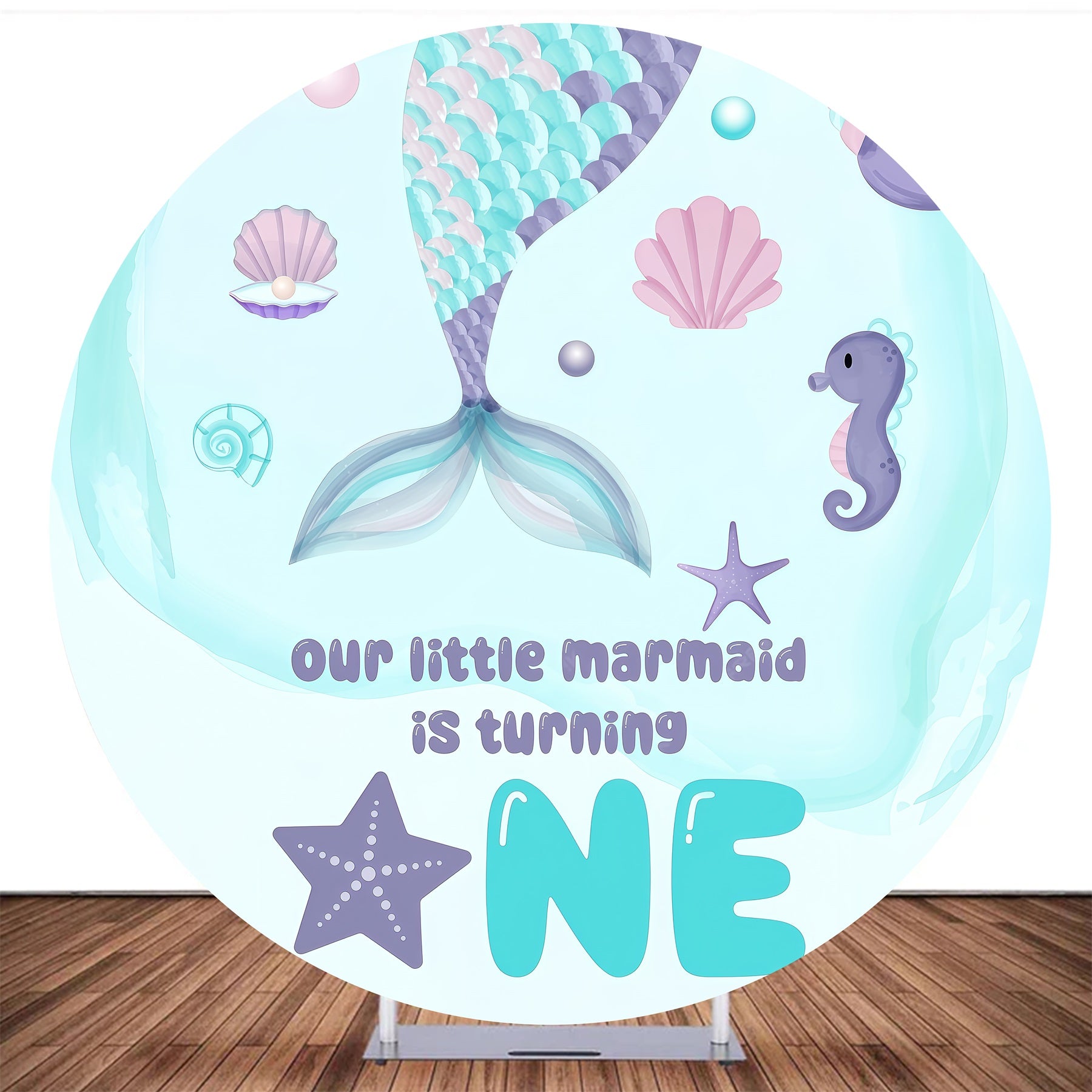 Circle Backdrop Mermaid Tail Seashell 1st Birthday Backdrop MRR10-172