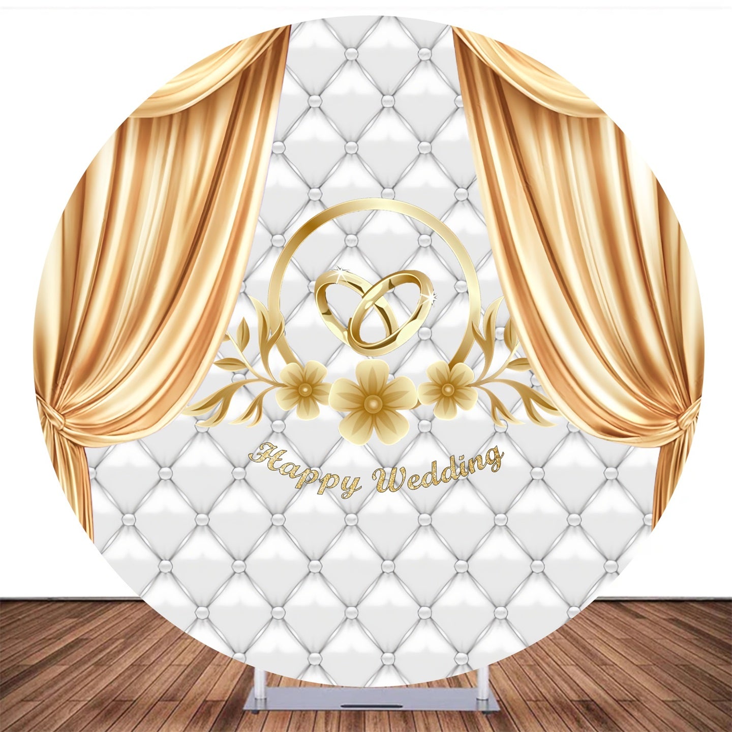 Custom Round Backdrop Golden Curtain Rings Wedding Backdrop MRR10-194