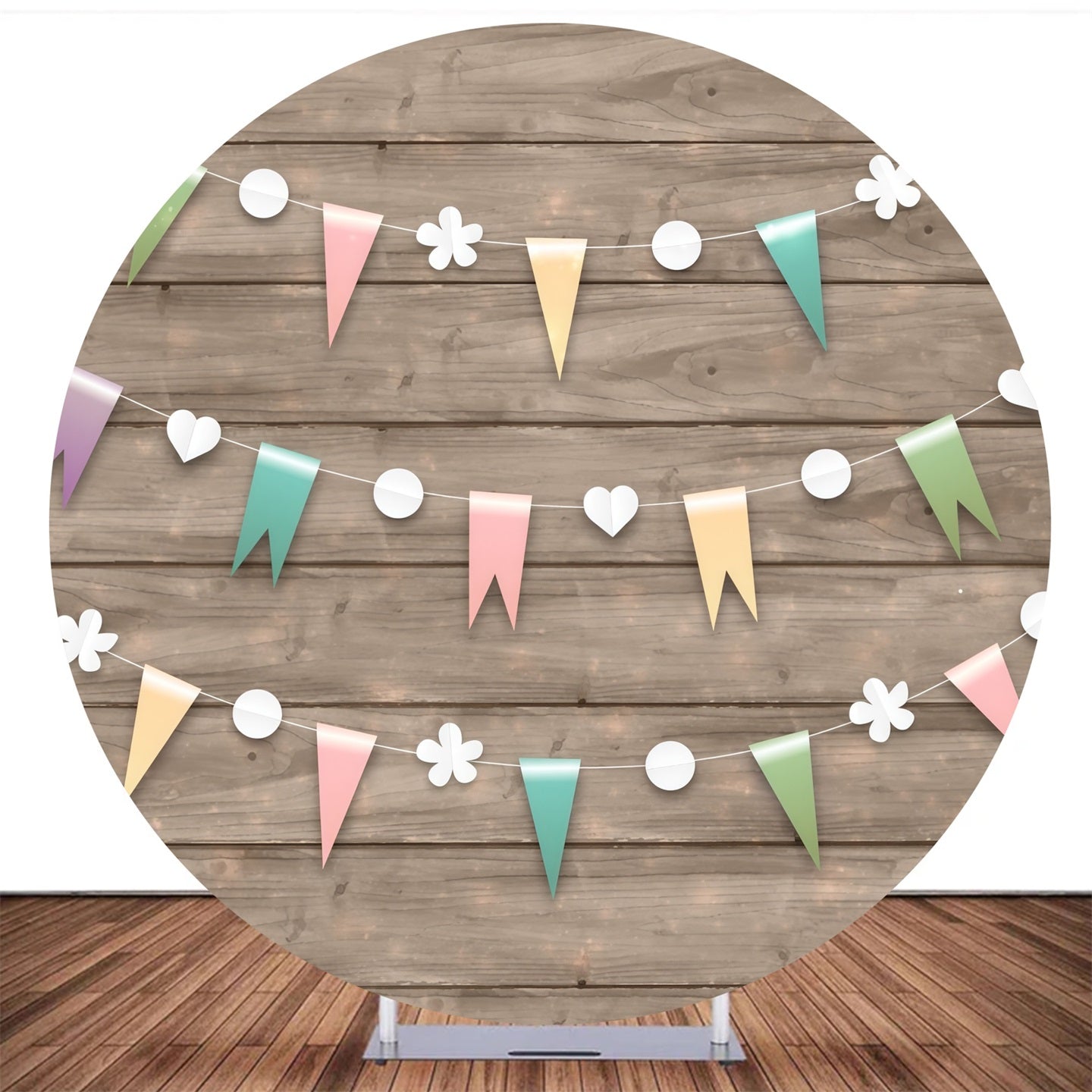 Custom Circle Backdrop Pastel Bunting Rustic Wooden Backdrop MRR10-197