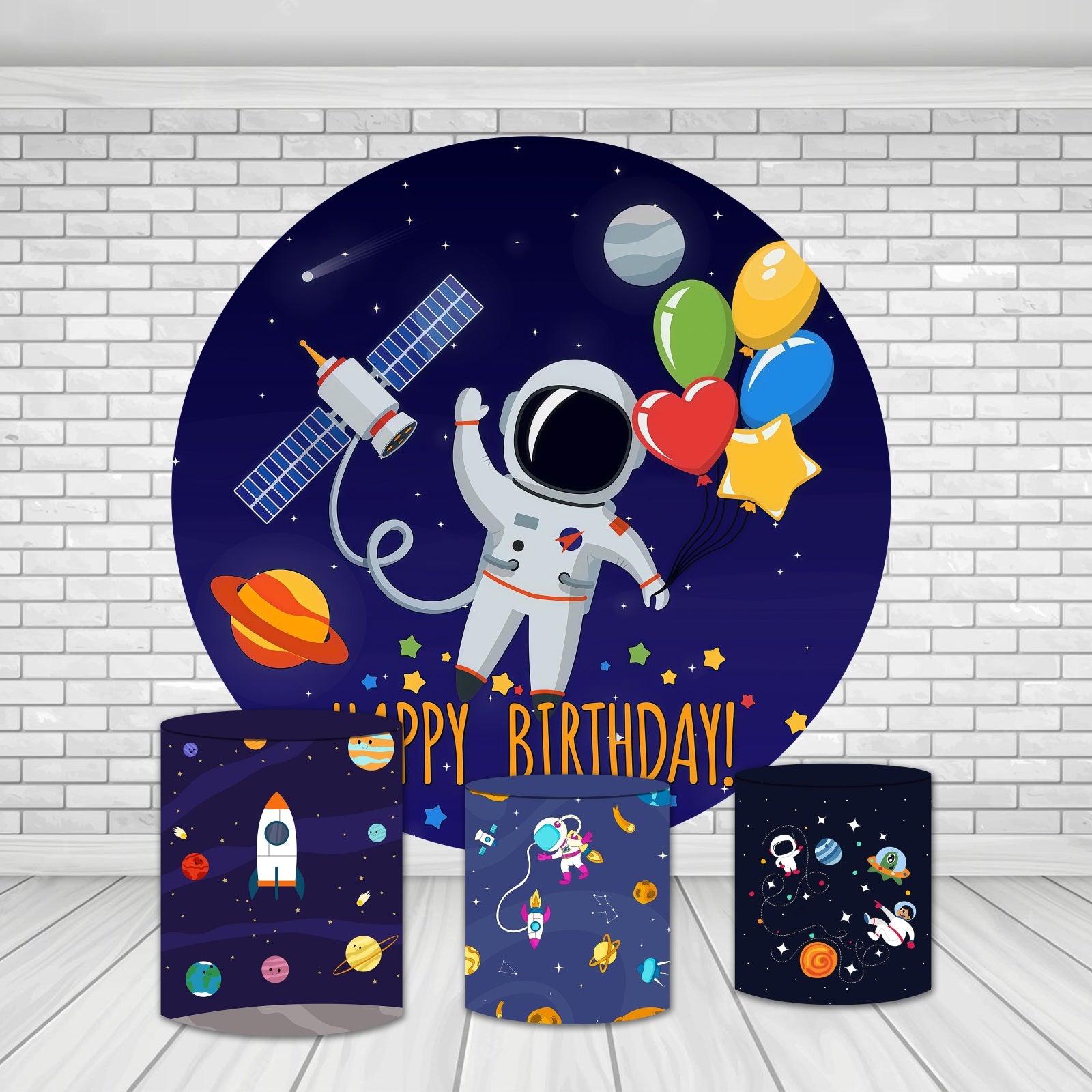 Circle Backdrop Kit Astronaut Space Happy Birthday Backdrop MRR10-212