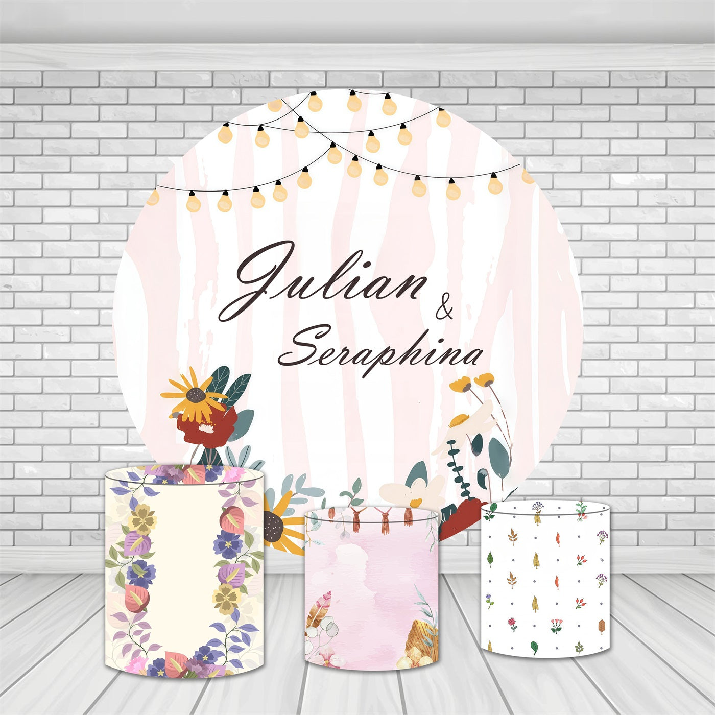 Circle Backdrop Cover Kit Pastel Floral Lights Wedding Backdrop MRR10-233