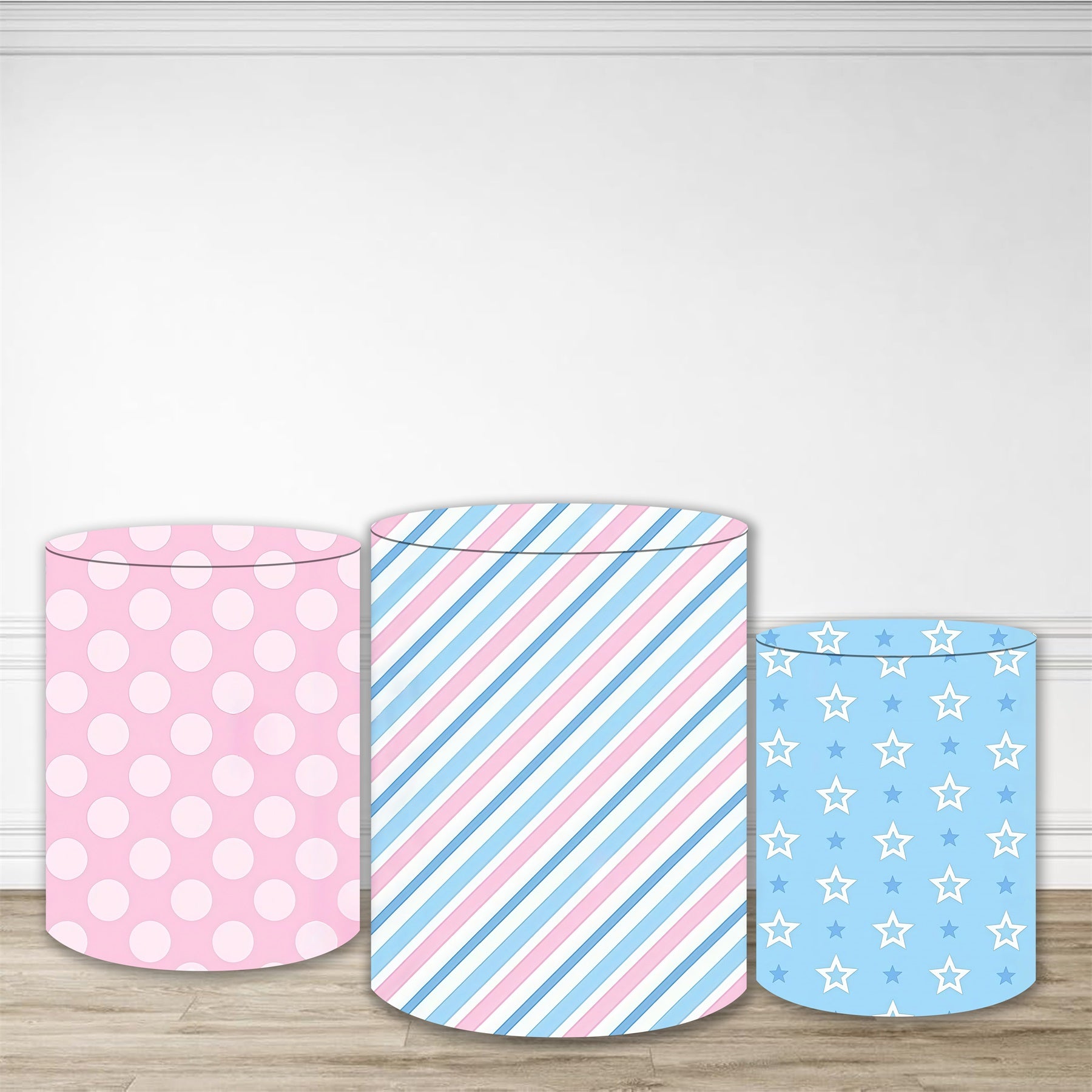 Pedestal Covers Pink Blue Polka Stripe Stars Baby Shower Backdrop MRR10-237