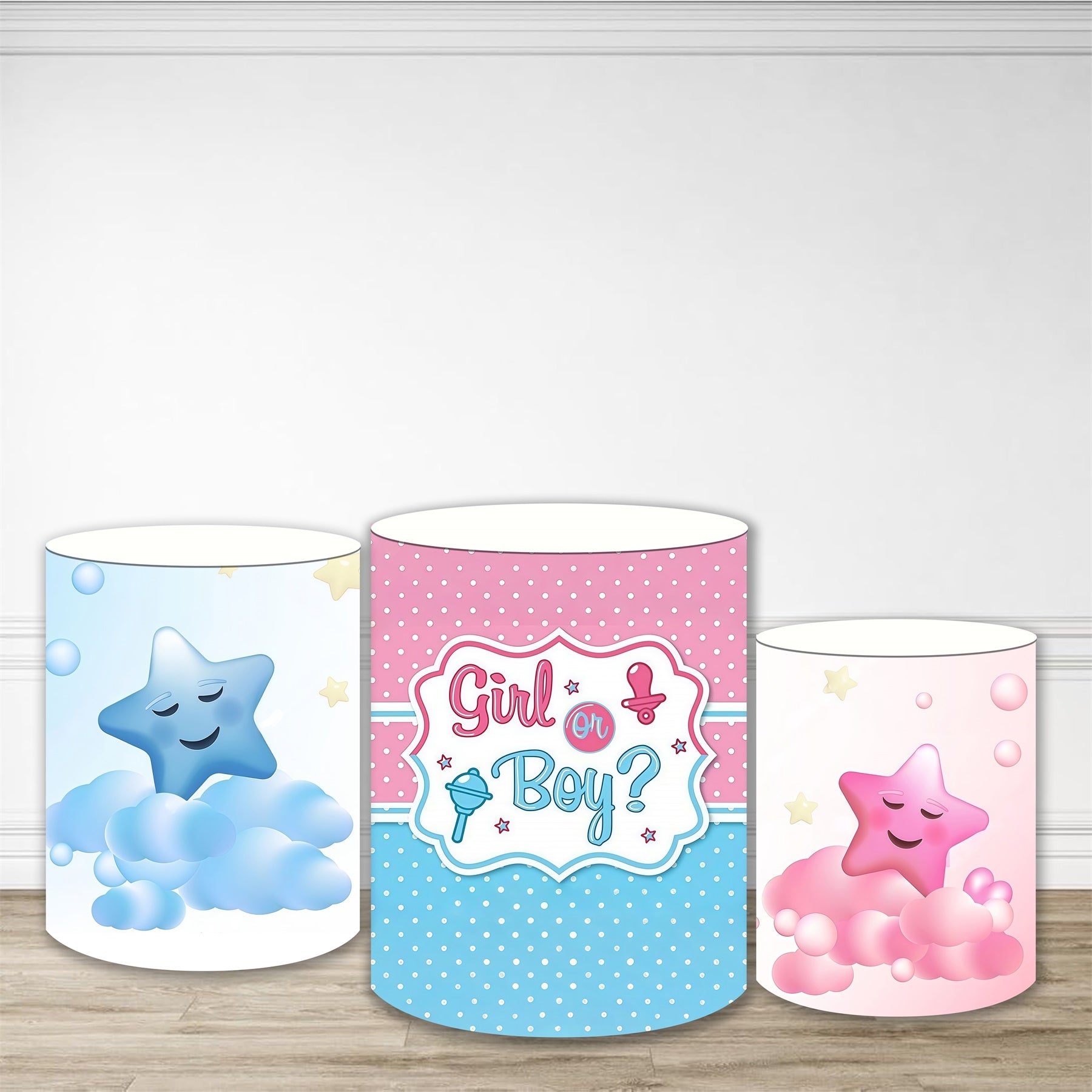 Cylinder Cover Sleeping Stars Gender Reveal Baby Shower Backdrop MRR10-238