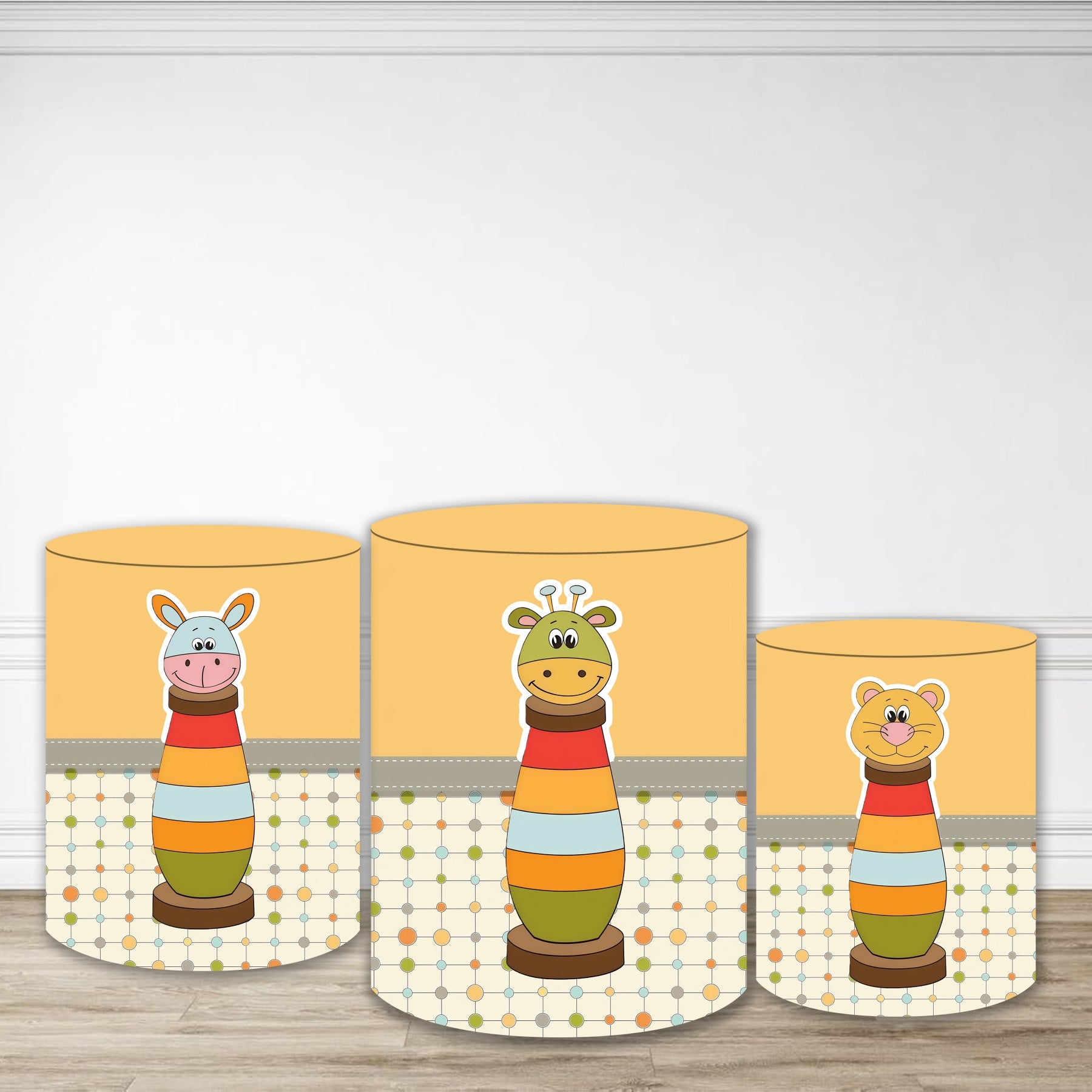 Plinth Cylinder Cover Kit Striped Cartoon Animal Trio Cartoon Backdrop MRR10-251