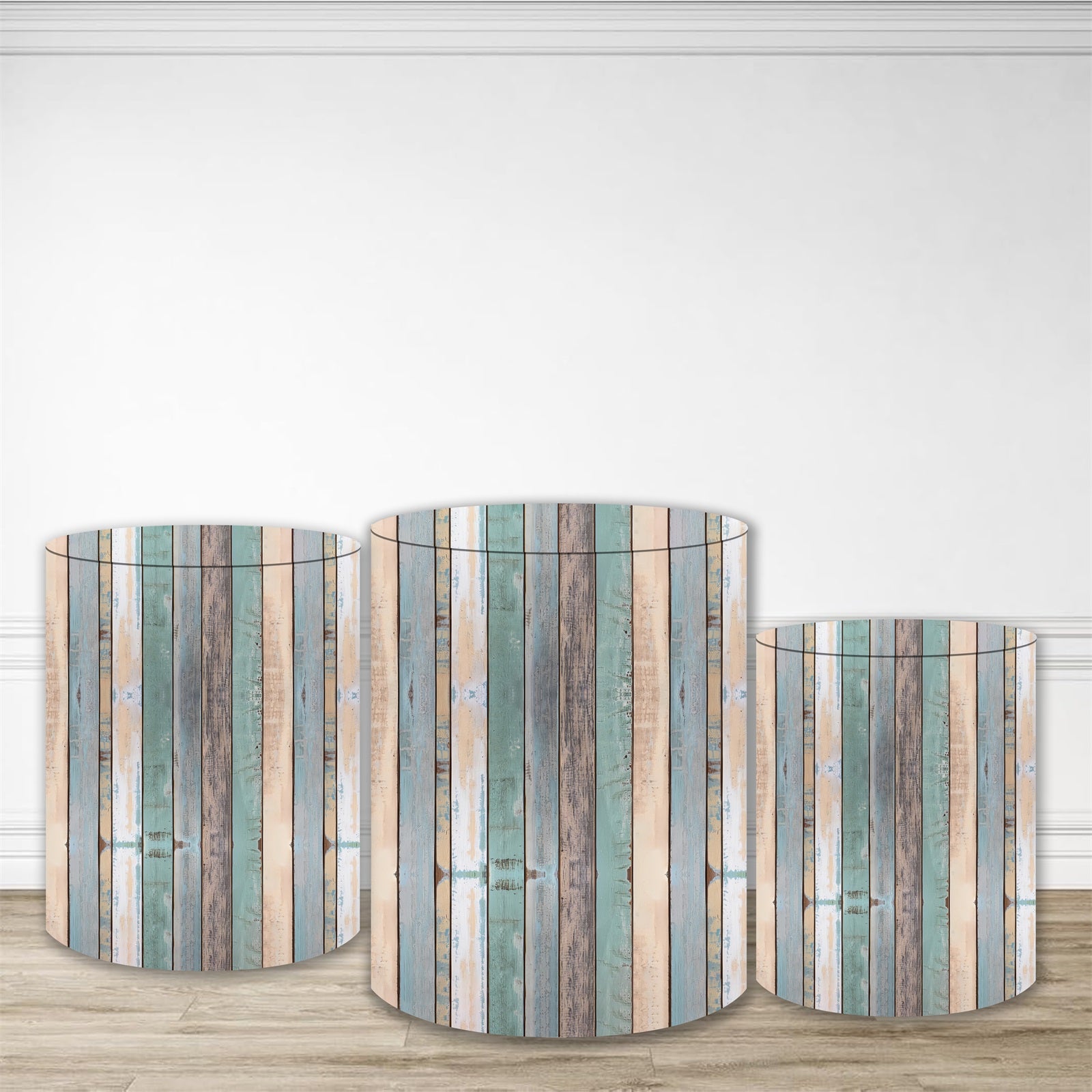 Cylinder Cover Vintage Teal Wood Panel Pillar Cover Kit MRR10-263