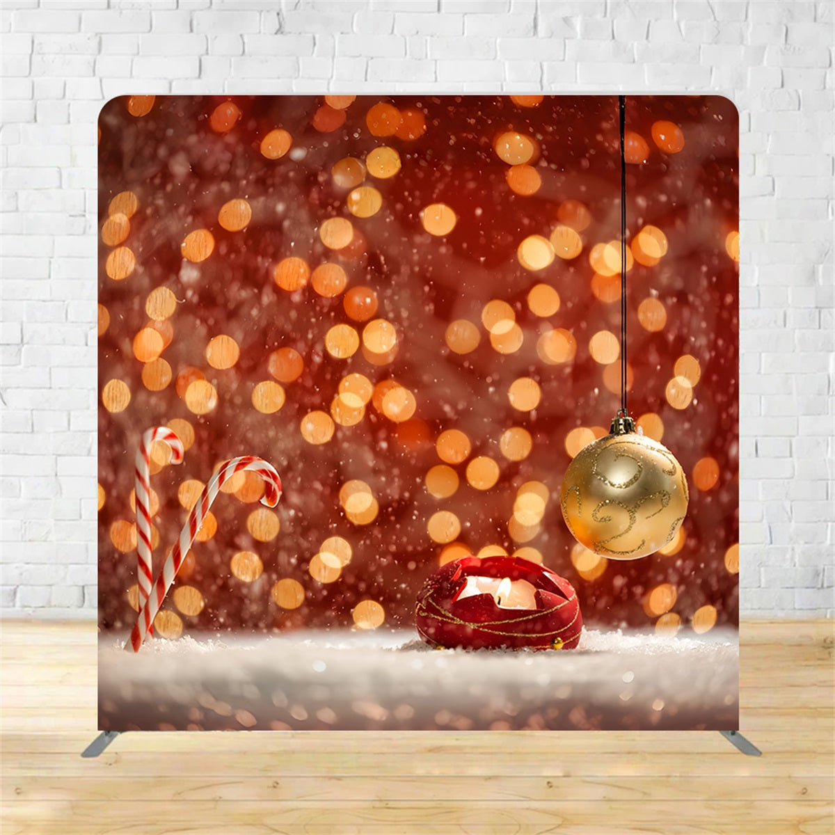 Square Backdrop Cover Golden Ornament Candle Glow Christmas Backdrop MRR10-271