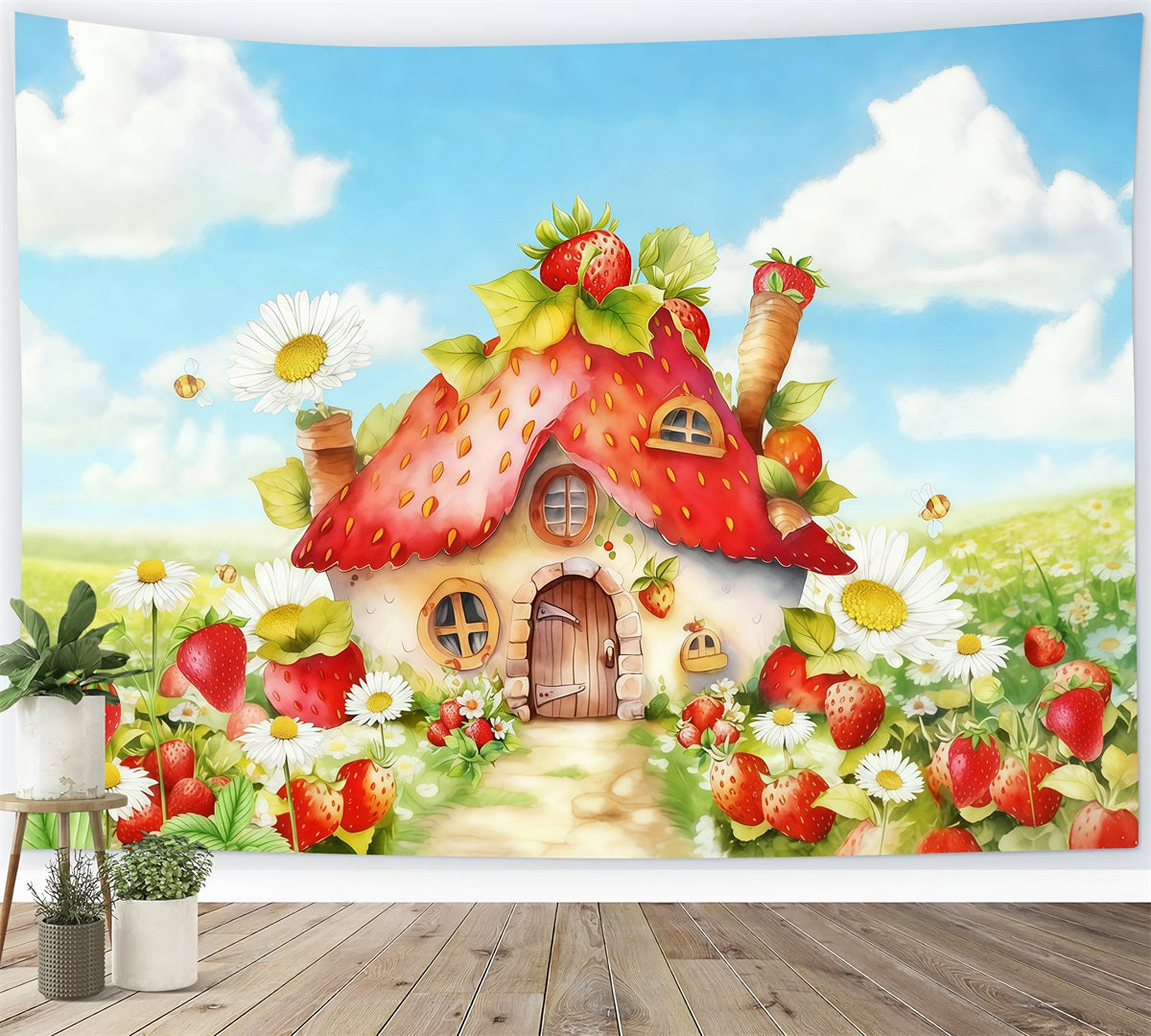 Children Backdrops Strawberry House Flowers Newborn Backdrop MRR10-28