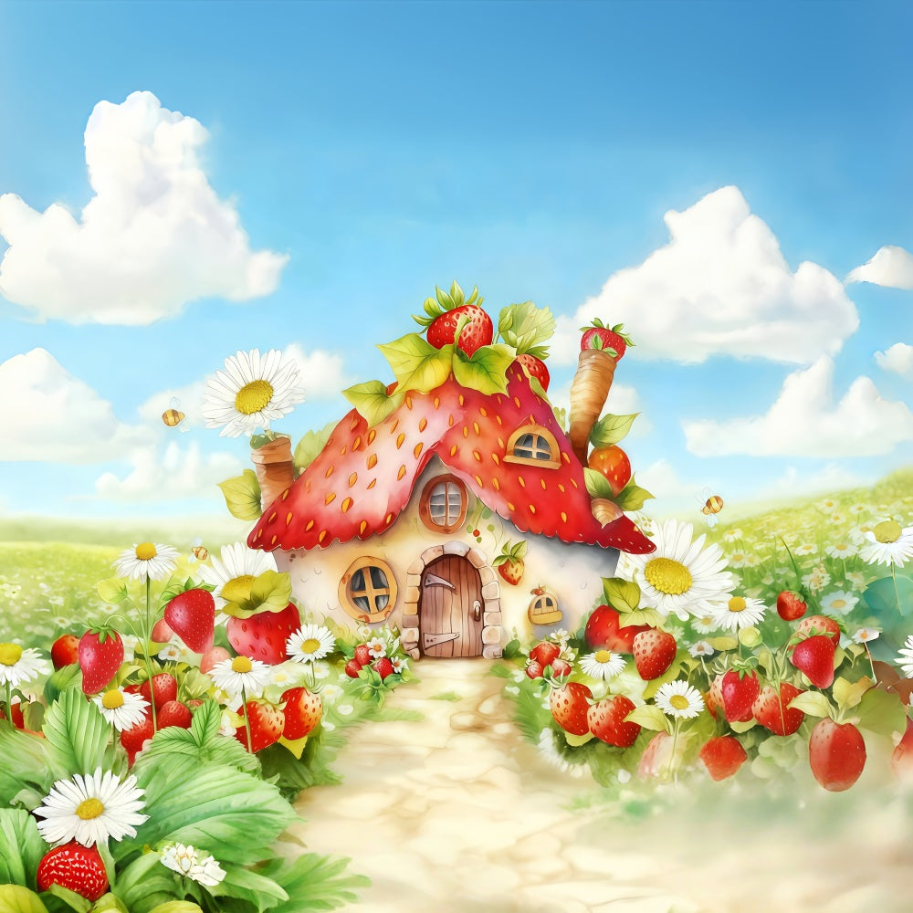 Children Backdrops Strawberry House Flowers Newborn Backdrop MRR10-28