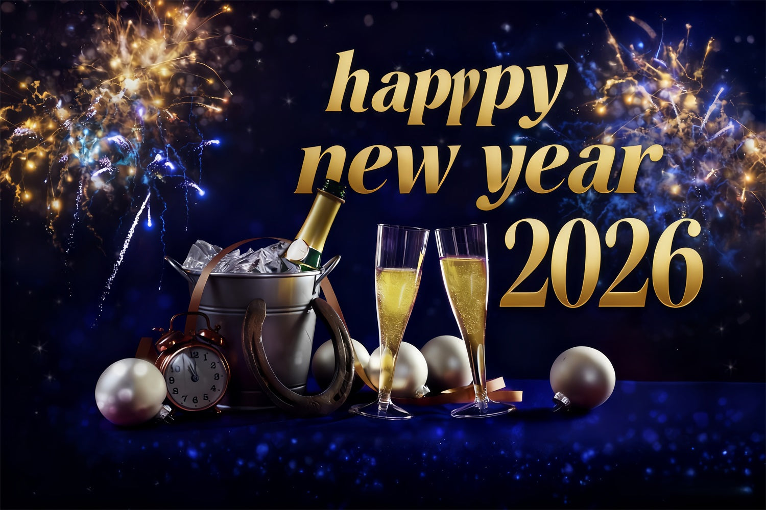 New Year Backdrop Champagne Toast Midnight Celebration Happy New Years Backdrop MRR10-3