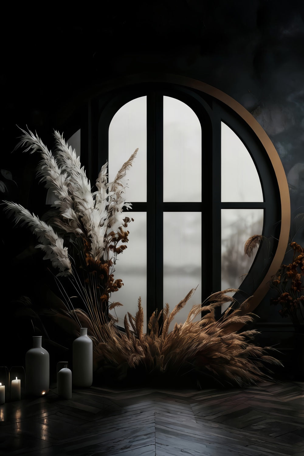 Boho Backdrop Dark Window Pampas Grass Bohemian Backdrop MRR10-53
