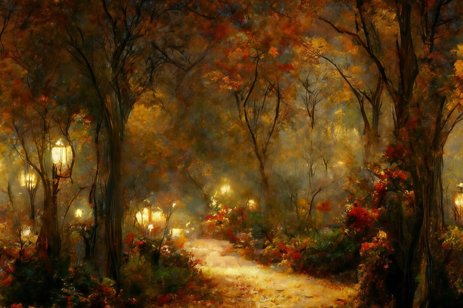 Fall Leaves Backdrop Autumn Pathway Lanterns Autumn Backdrop MRR10-54