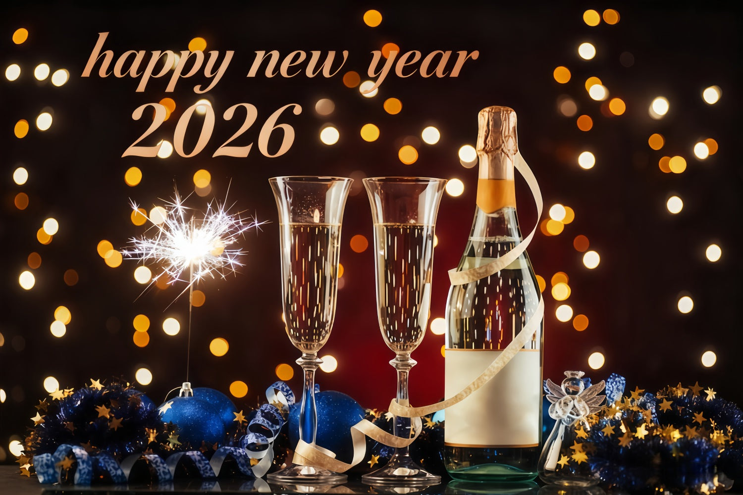 New Years Eve Backdrop Elegant Toast Midnight Lights Happy New Year Backdrop MRR10-7