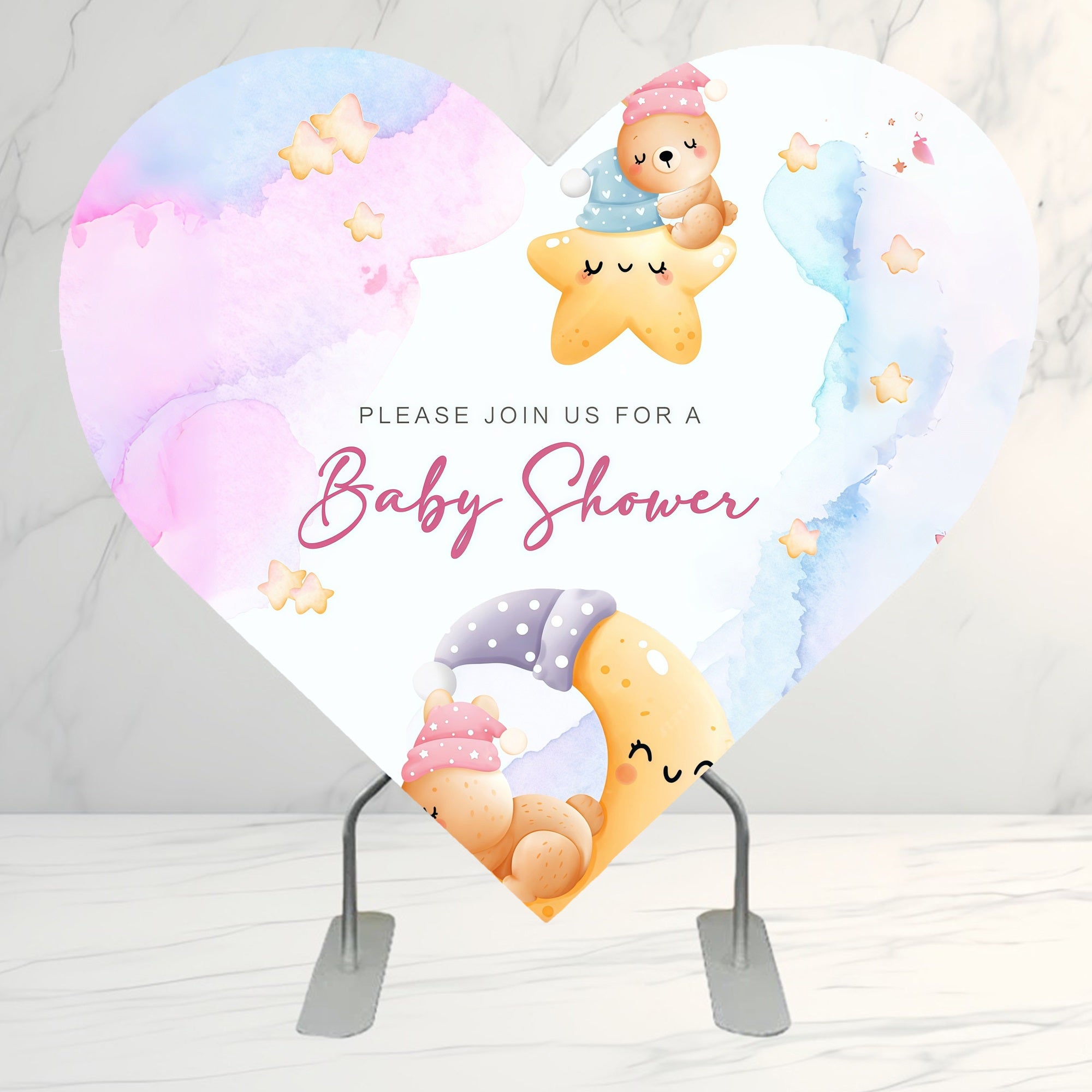 Heart Shape Backdrop Pastel Moon Stars Baby Shower Backdrop MRR10-72