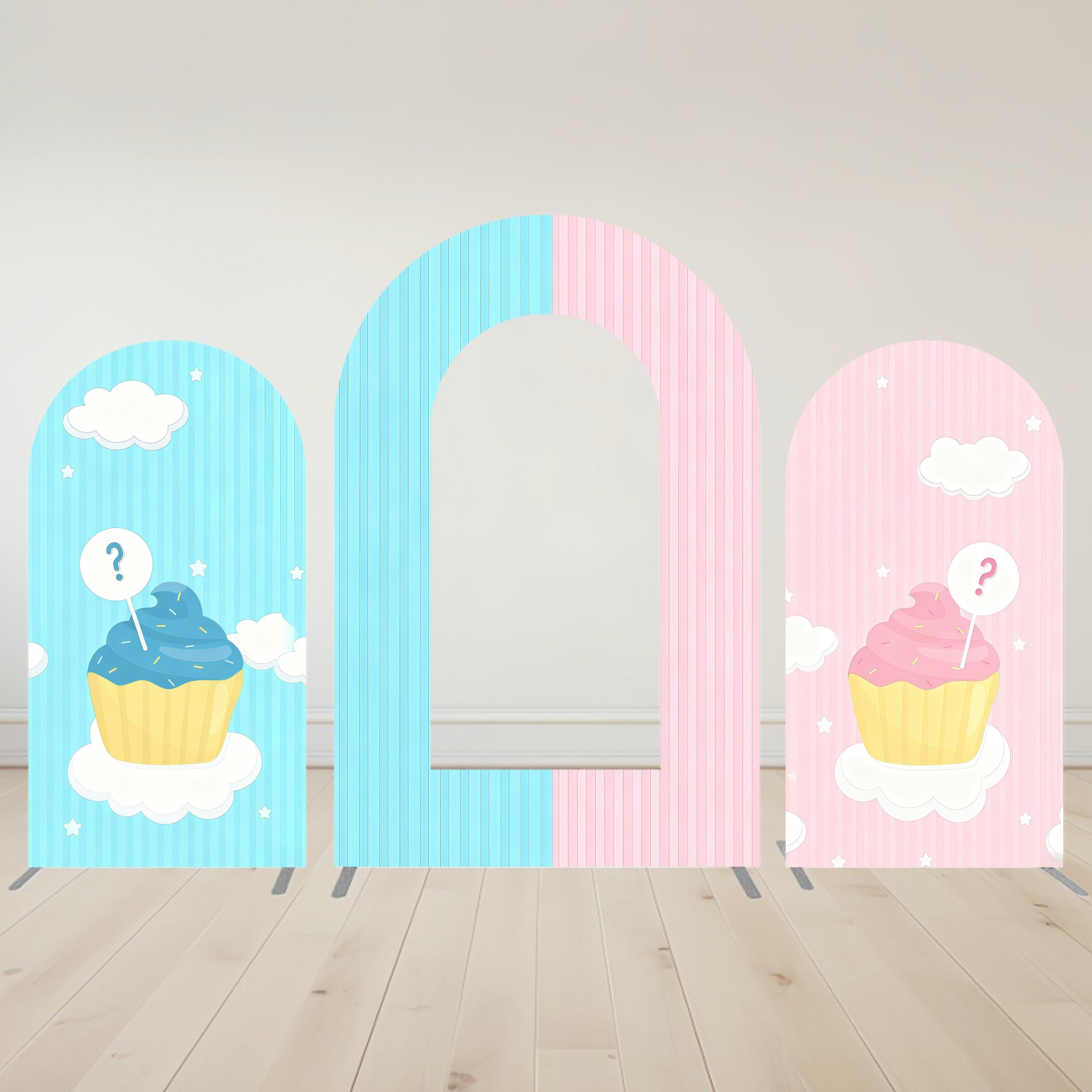 Open Wall Backdrop Blue Pink Cupcake Gender Reveal Backdrop MRR10-78