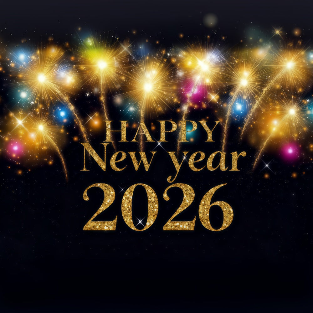 2026 New Year Backdrop Golden Fireworks Radiant Celebration New Years Photo Backdrop MRR10-8
