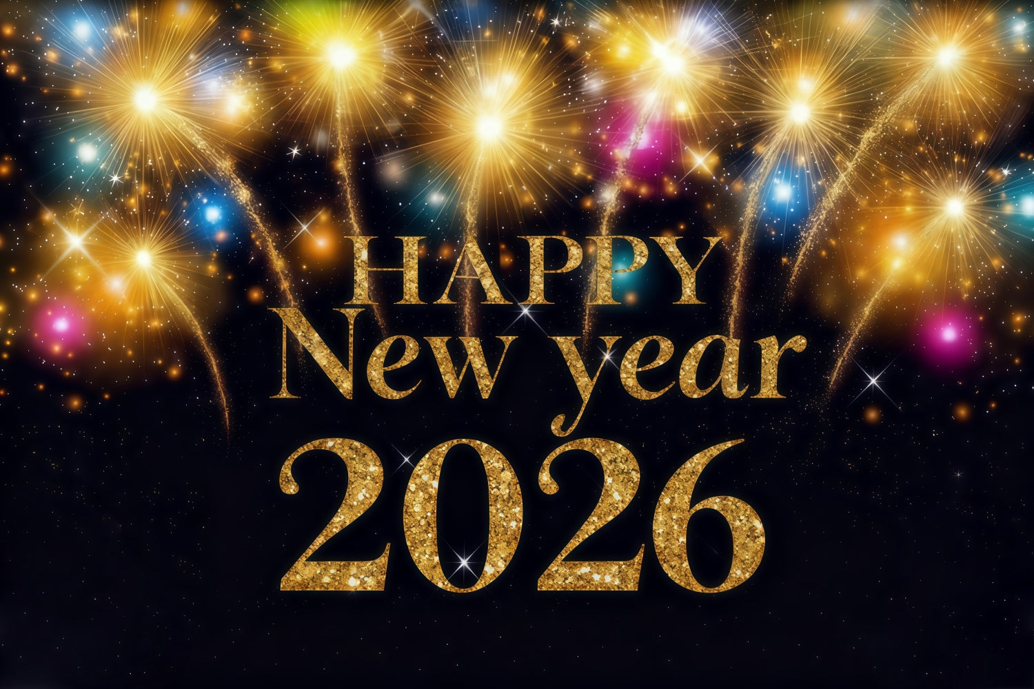 2026 New Year Backdrop Golden Fireworks Radiant Celebration New Years Photo Backdrop MRR10-8