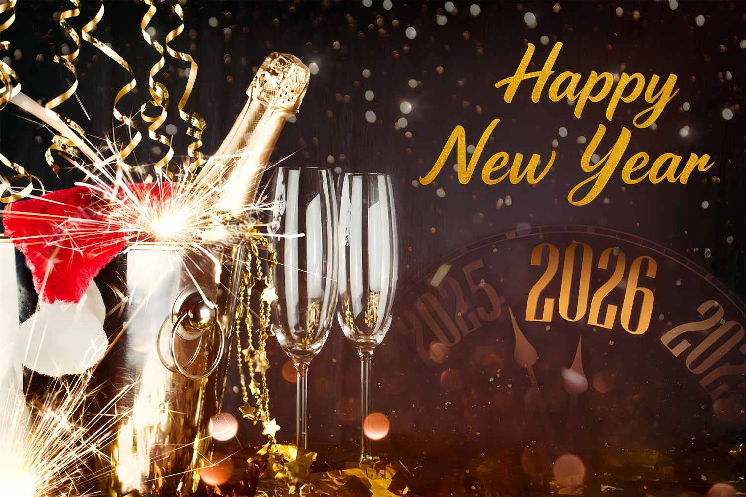 New Years Photo Backdrop Champagne Spark Celebration Countdown Happy New Years Backdrop MRR10-9