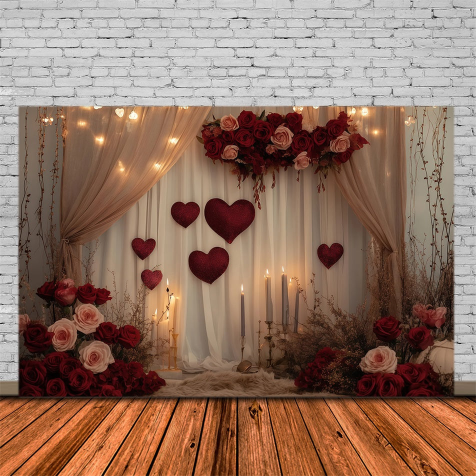 Valentine Backdrops Romantic Candle Rose Drapes Valentine's Day Backdrop MRR11-102