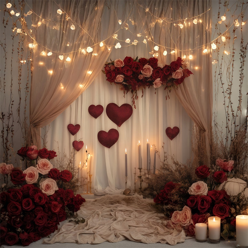 Valentine Backdrops Romantic Candle Rose Drapes Valentine's Day Backdrop MRR11-102