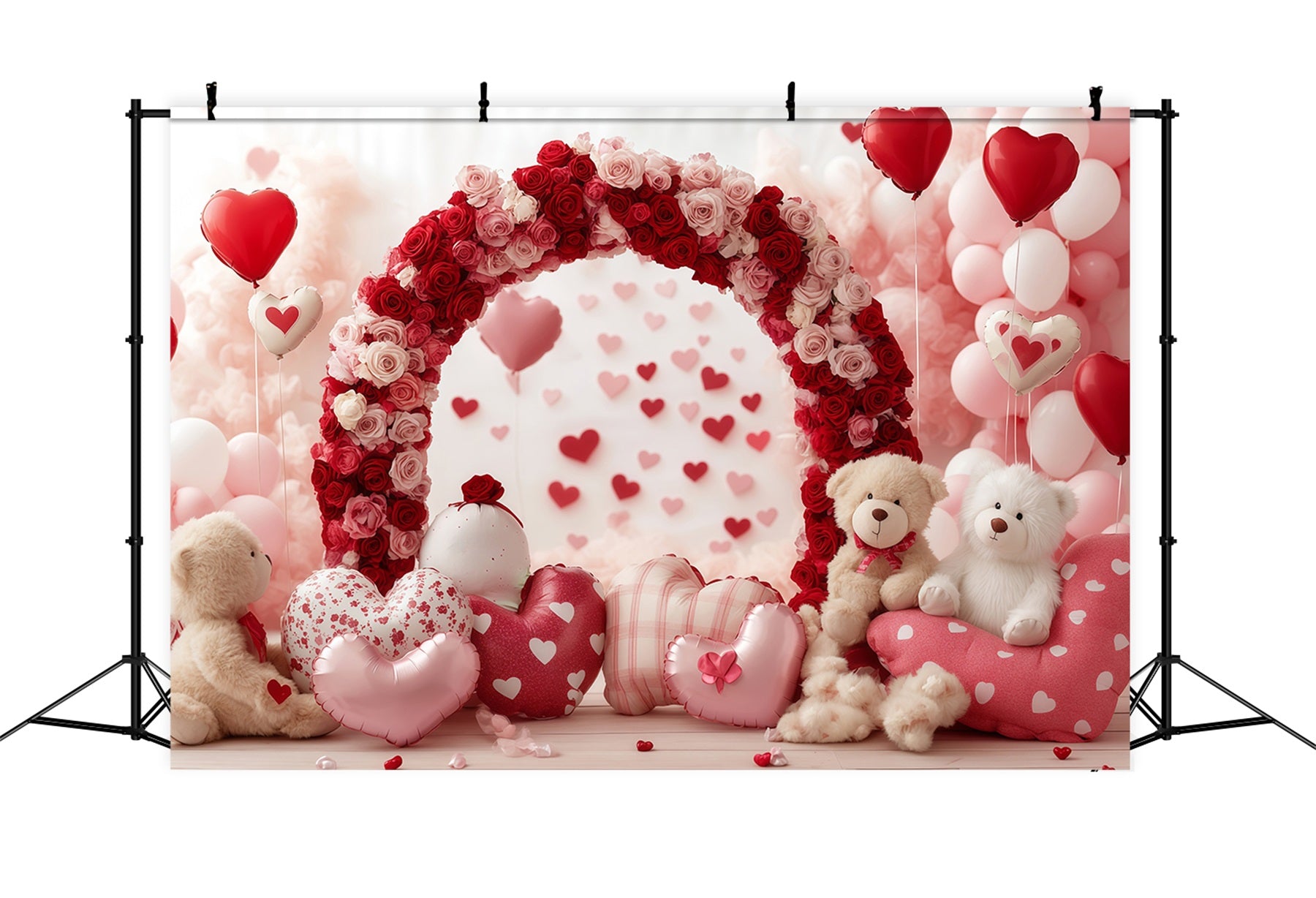 Valentine's Day Backdrops Rose Bear Heart Arch Valentine Balloon Backdrop MRR11-103