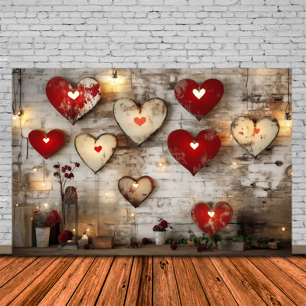 Valentine's Day Hearts Backdrop Rustic Metal Heart Wall Valentine Backdrops MRR11-108