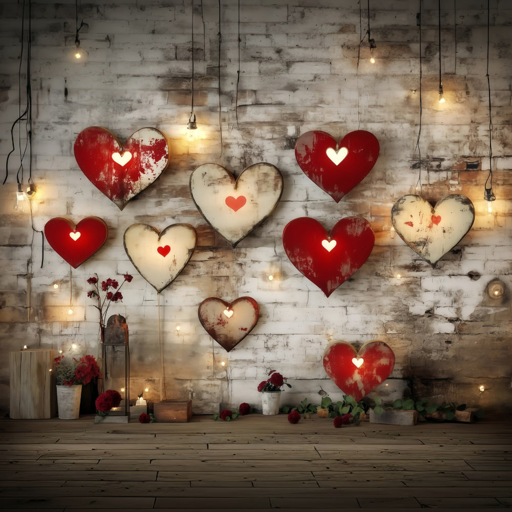 Valentine's Day Hearts Backdrop Rustic Metal Heart Wall Valentine Backdrops MRR11-108