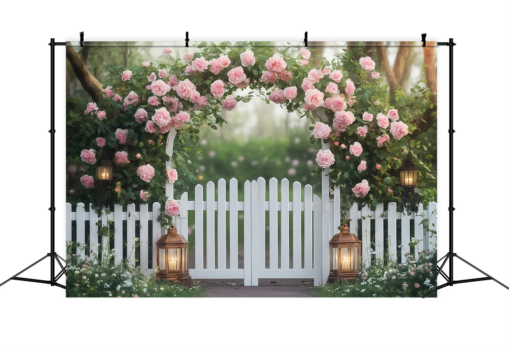 Valentine Photo Booth Backdrop Pink Rose Flower Garden Valentines Backdrop MRR11-113