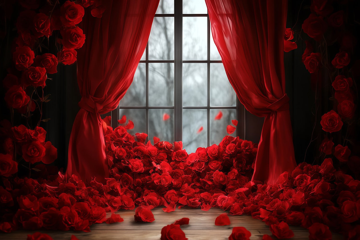 Valentines Backdrop Ideas Red Rose Curtain Deapes Valentine's Day Backdrop MRR11-115