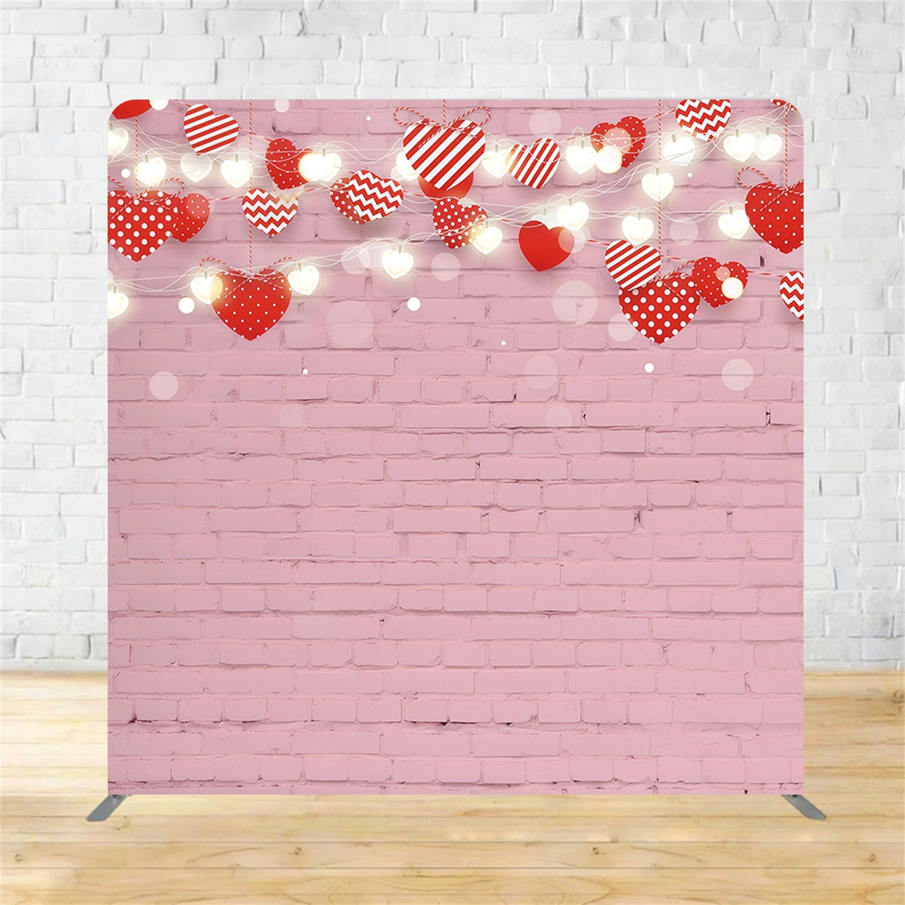 Square Backdrop Pink Brick Love Heart Valentines Day Backdrop MRR11-57