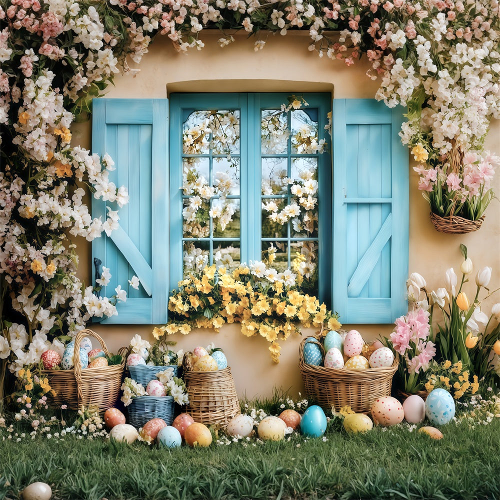 Easter Photo Backdrop Blooming Cottage Garden Easter Egg Backdrop MRR11-72