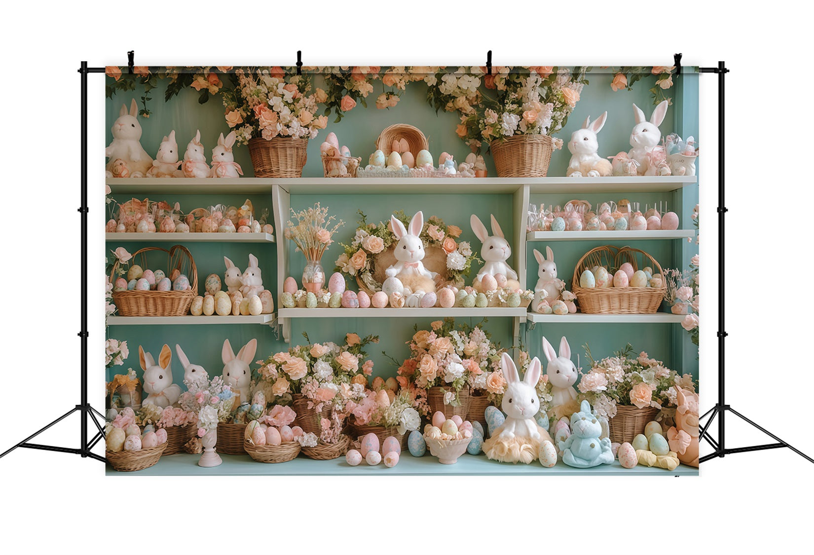 Easter Bunny Backdrop Floral Shelf Arrangement Easter Backdrops MRR11-73
