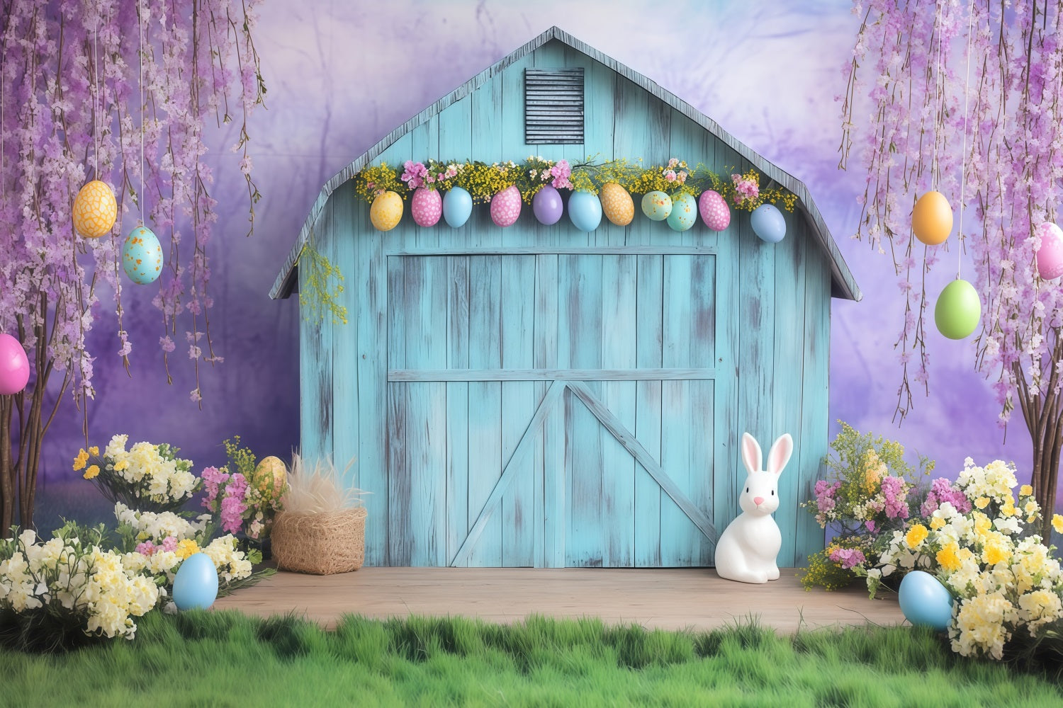 Easter Backdrop Ideas Spring Barn Blossoms Decor Bunny Backdrop MRR11-74