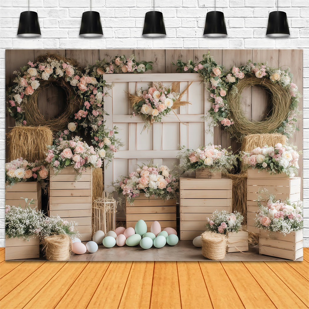 Easter Egg Backdrop Rustic Floral Arrangement Easter Picture Backdrops MRR11-75