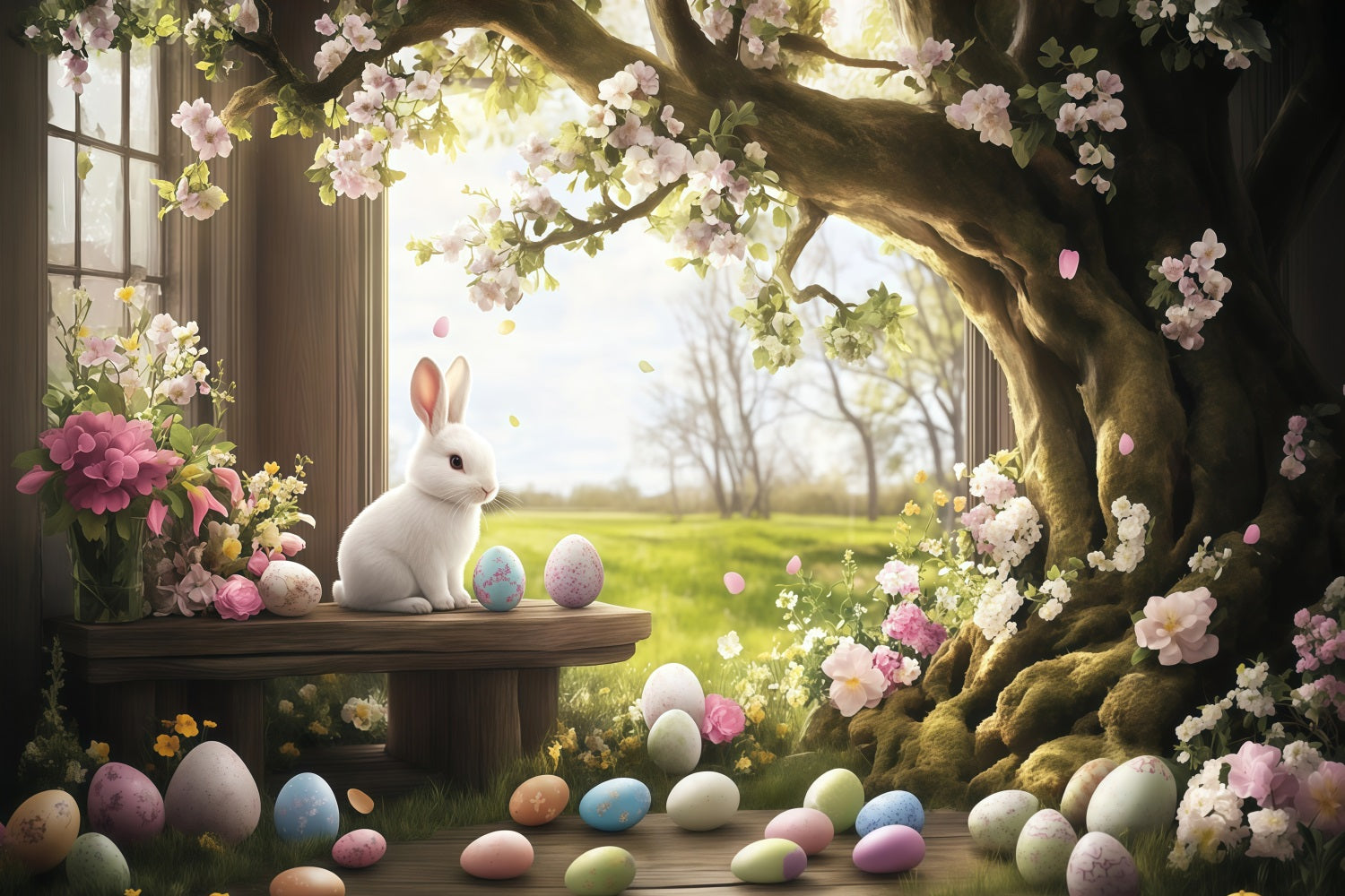 Easter Photography Backdrops Woodland Bunny Meadow Easter Egg Backdrop MRR11-78