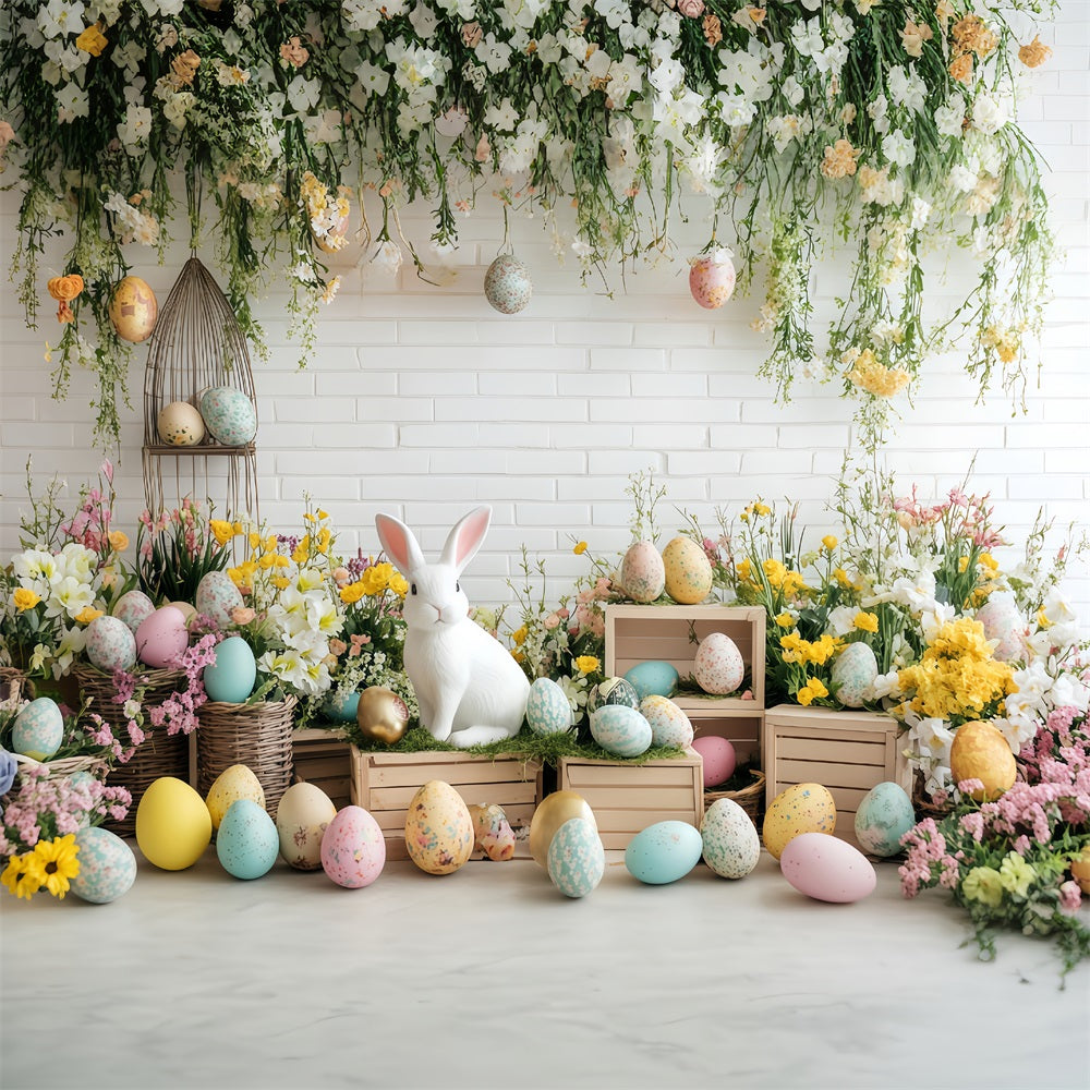 Easter Photo Booth Backdrop Blooming Garden Bunny Easter Egg Backdrop MRR11-79