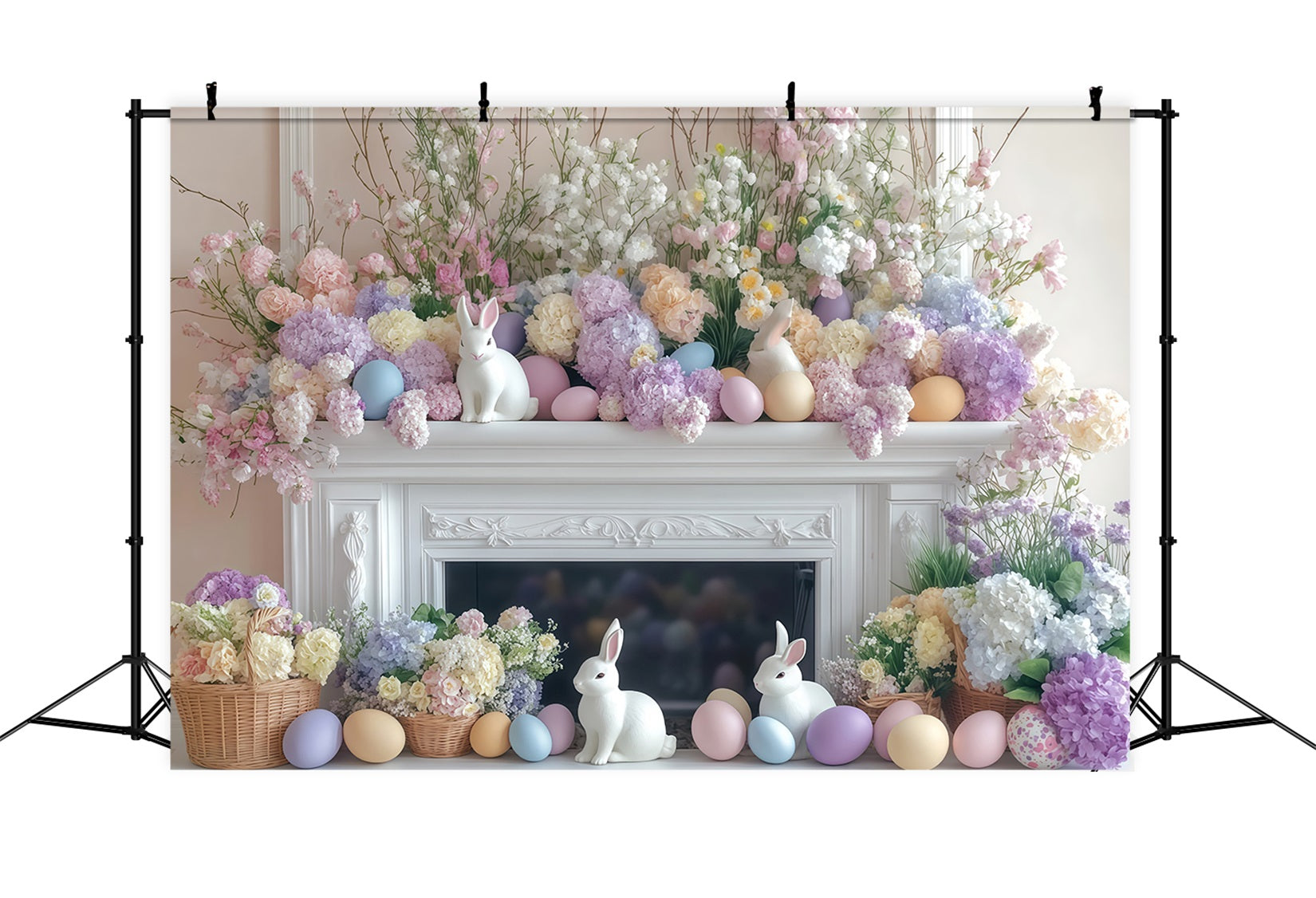 Easter Bunny Photo Backdrop Pastel Floral Mantel Display Easter Backdrop MRR11-82