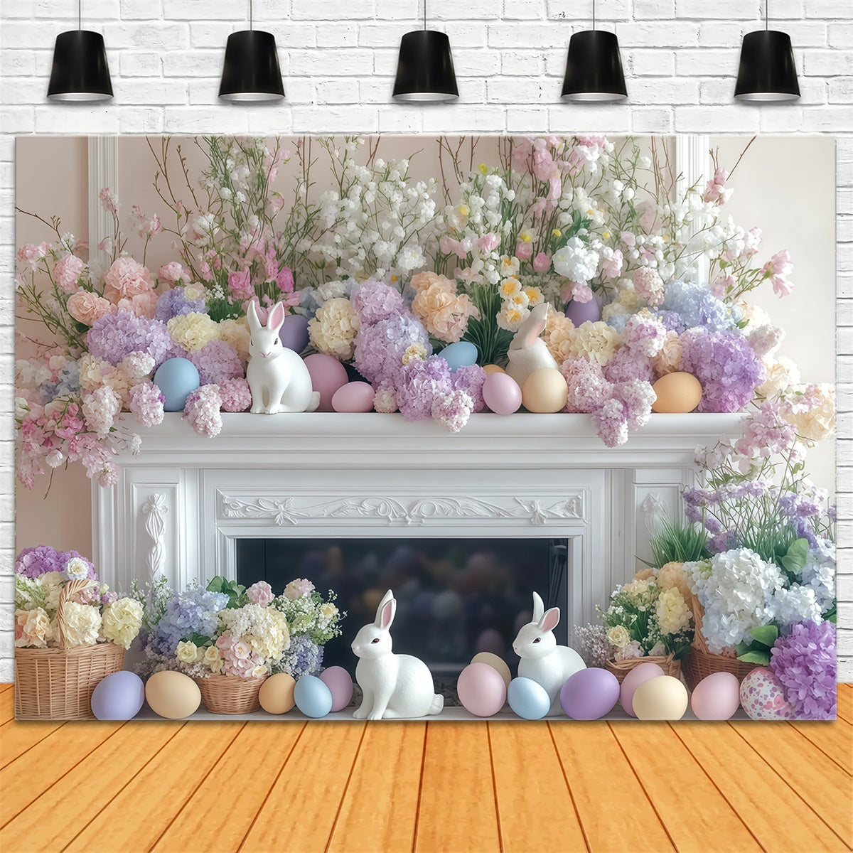 Easter Bunny Photo Backdrop Pastel Floral Mantel Display Easter Backdrop MRR11-82