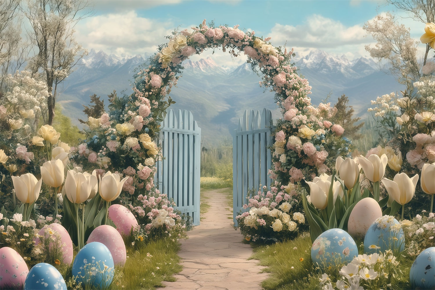Easter Backdrop Floral Garden Bunny Display Easter Photography Backdrops MRR11-83