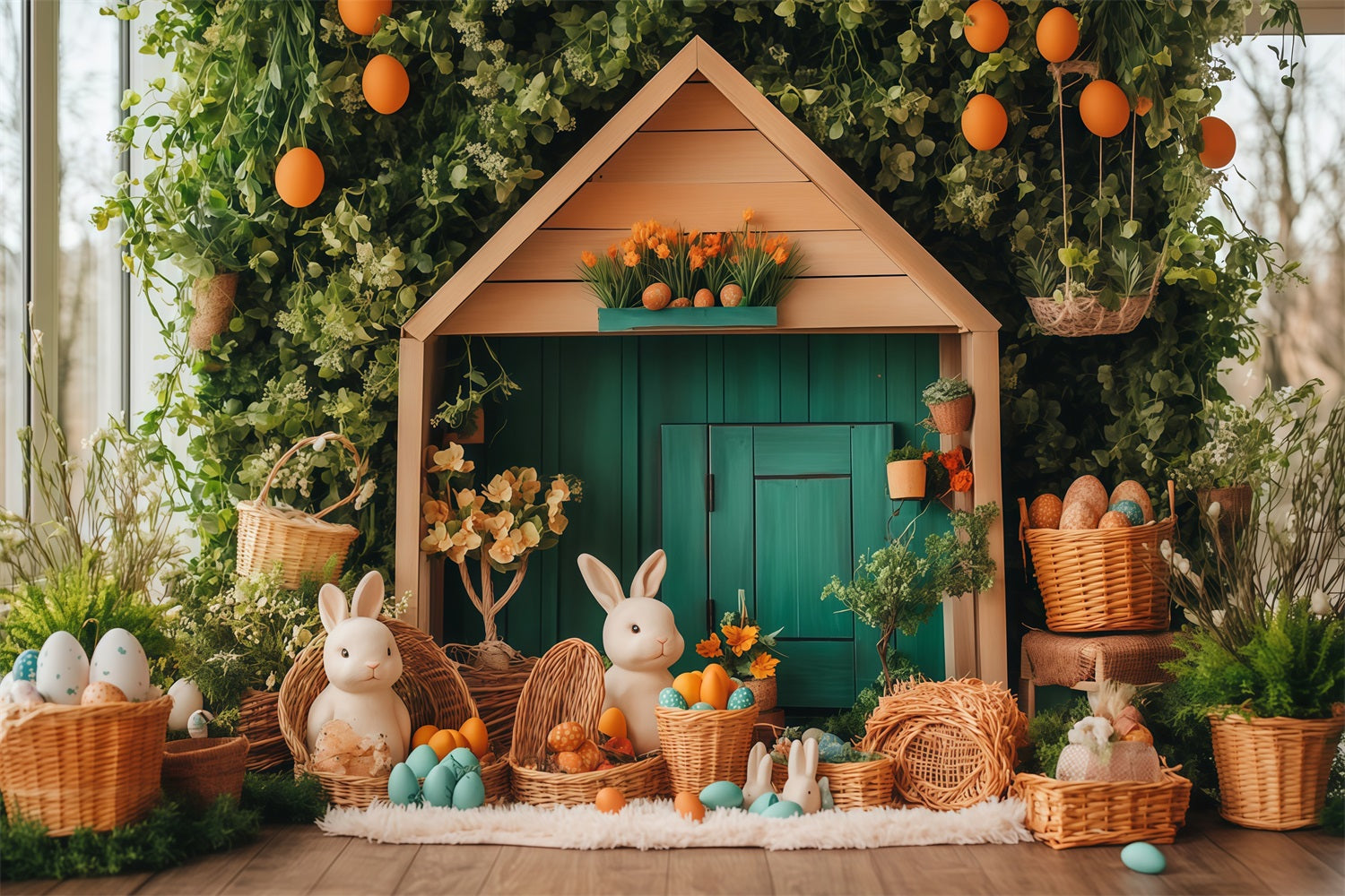 Easter Backdrops Pastel Cottage Bunny Easter Photo Booth Backdrop MRR11-85