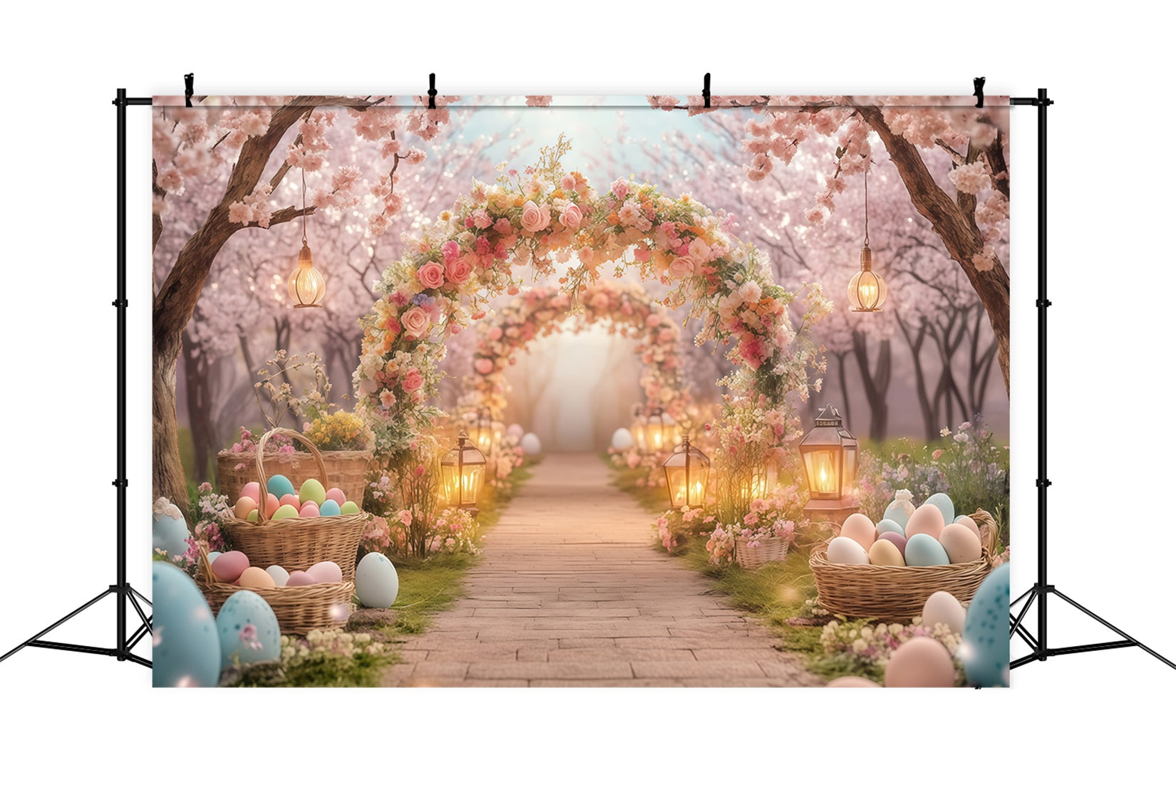 Easter Egg Hunt Backdrop Mountain Garden Floral Arch Easter Backdrop MRR11-87