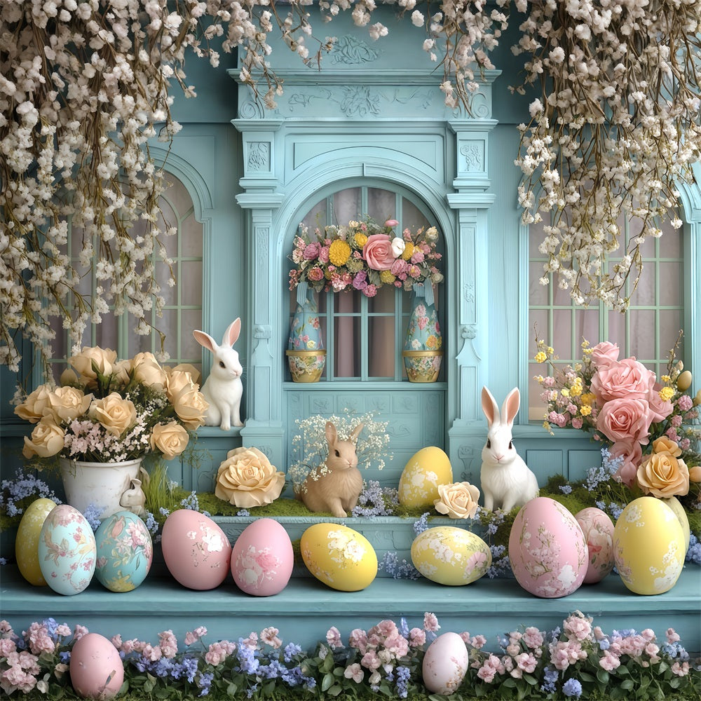 Easter Picture Backdrops Rustic Tulip Cottage Door Bunny Backdrop MRR11-92