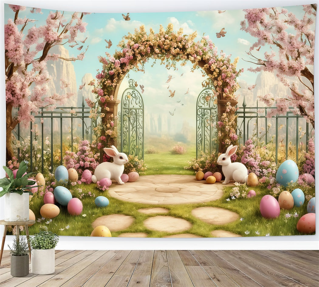 Easter Photo Backdrop Ideas Mint Floral Bunny Entry Easter Backdrop MRR11-93