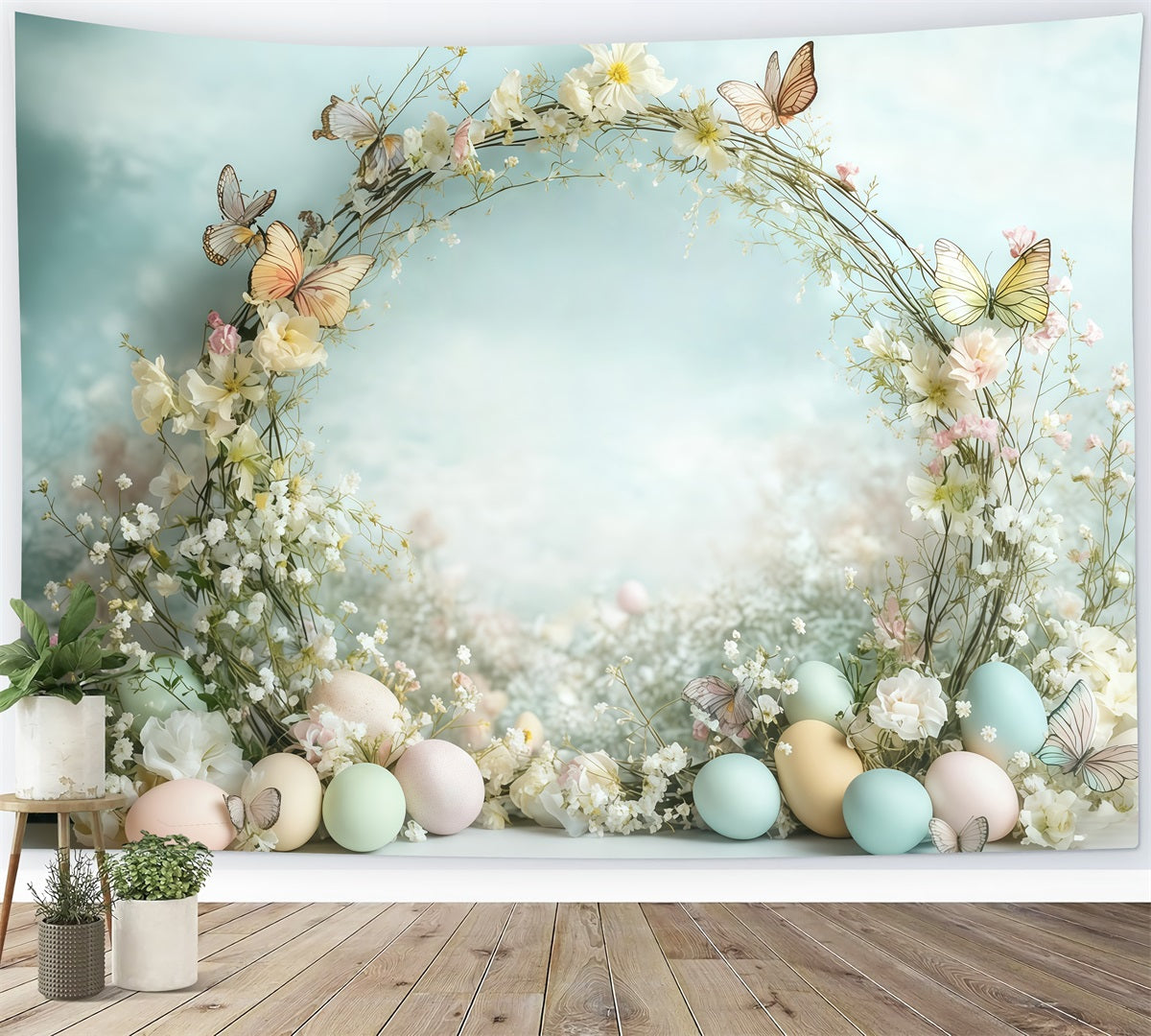 Easter Backdrop Pastel Door Bunny Welcome Easter Egg Hunt Backdrop MRR11-95