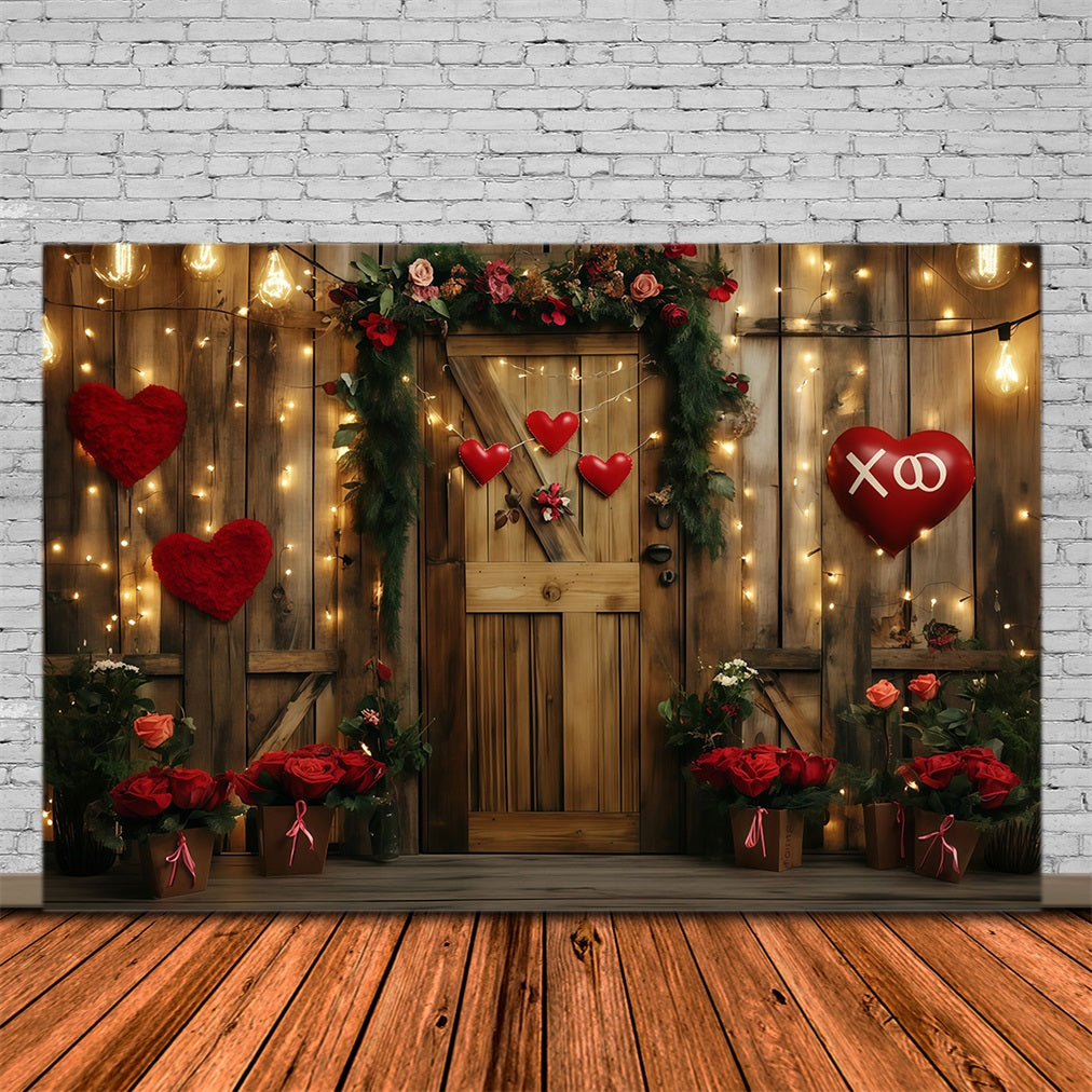 Valentine's Day Backdrop Rustic Heart Floral Door Valentines Backdrop MRR11-96