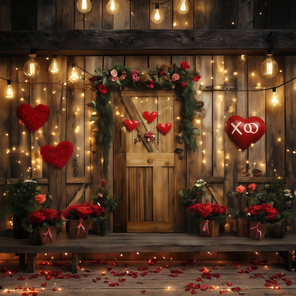 Valentine's Day Backdrop Rustic Heart Floral Door Valentines Backdrop MRR11-96