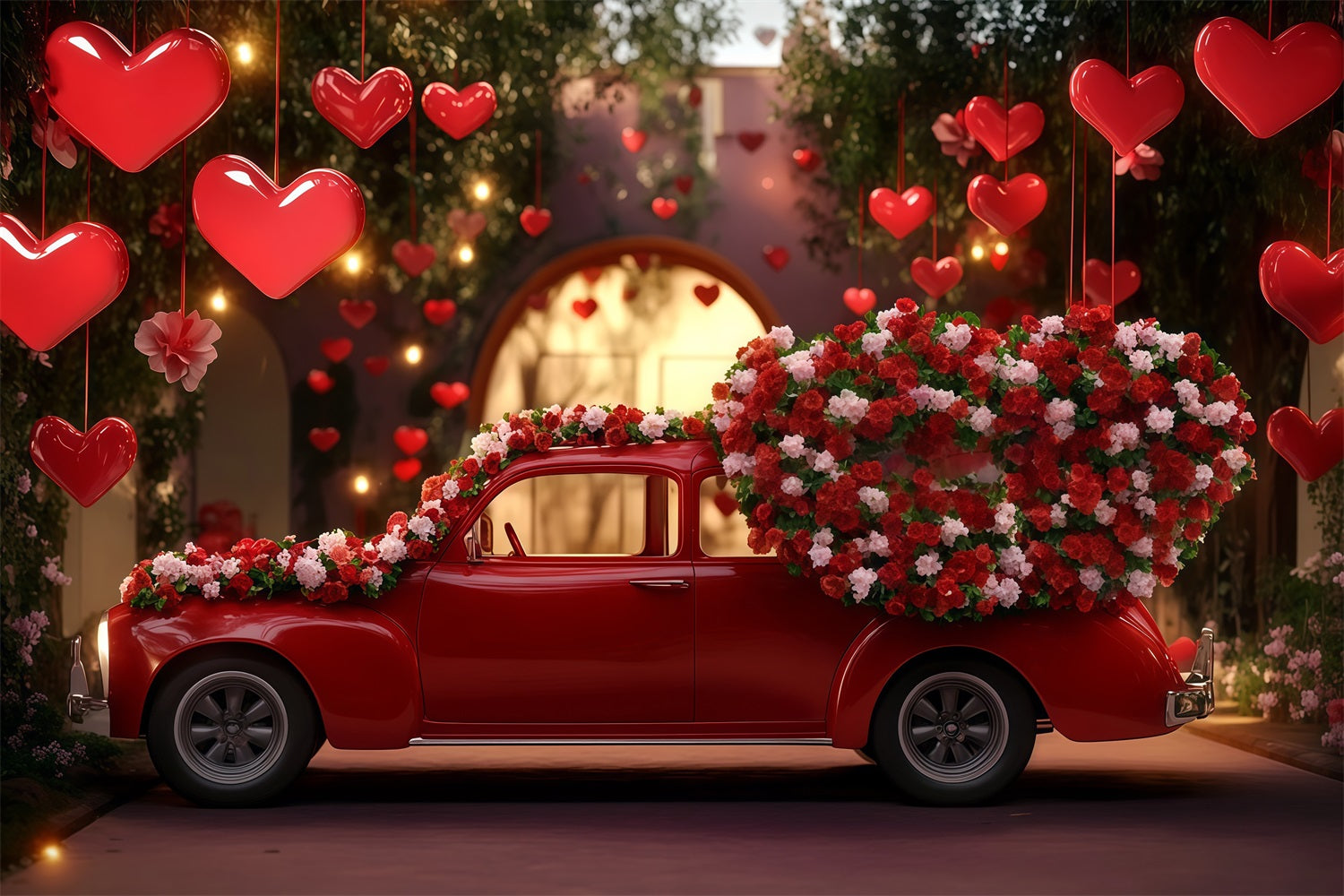 Valentines Day Backdrop Red Vintage Love Car Valentines Backdrop MRR11-98