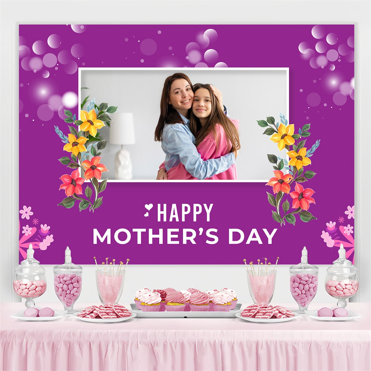 Backdrops For Mother's Day Vibrant Floral Purple Personalized Backdrop MRR3-104