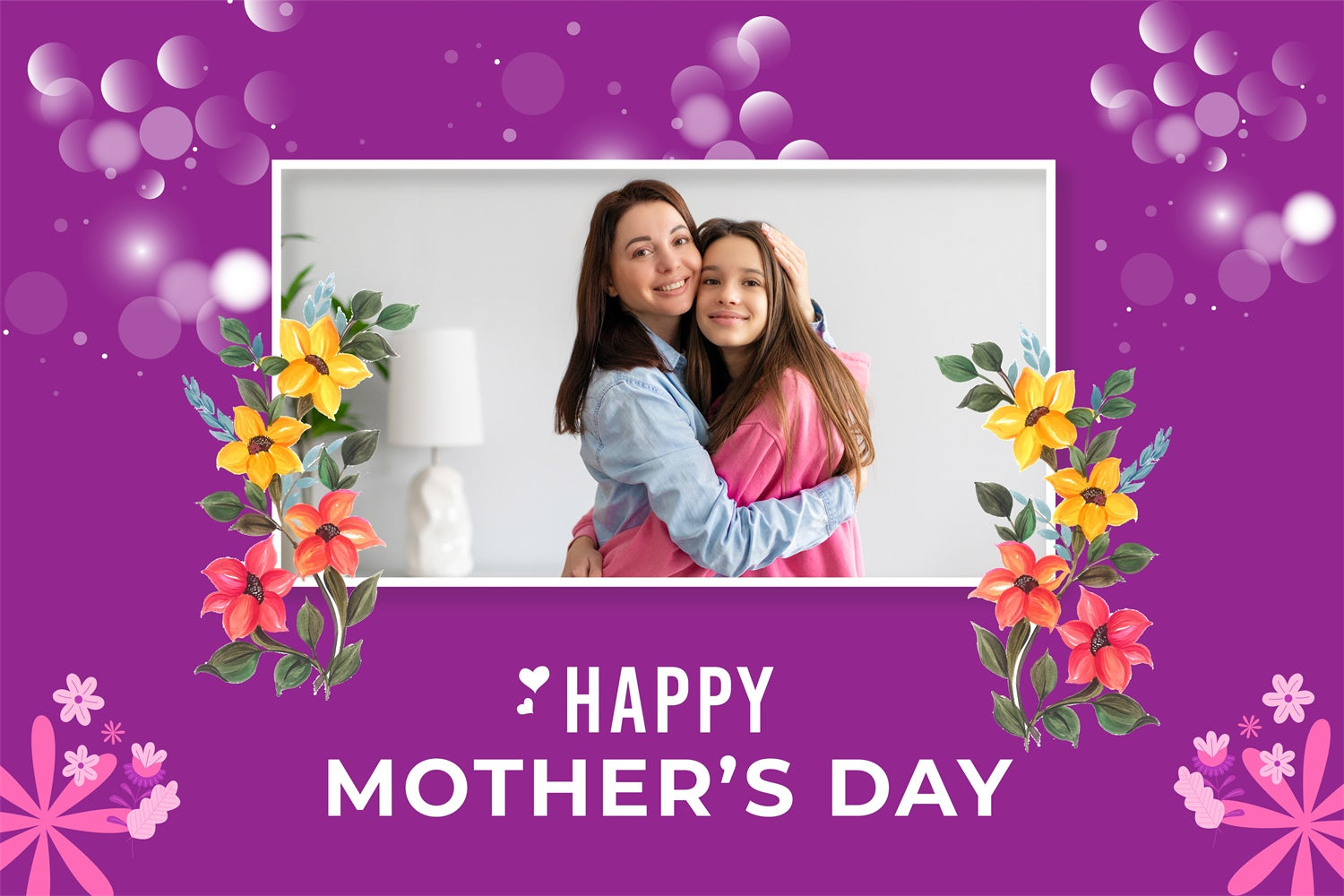 Backdrops For Mother's Day Vibrant Floral Purple Personalized Backdrop MRR3-104