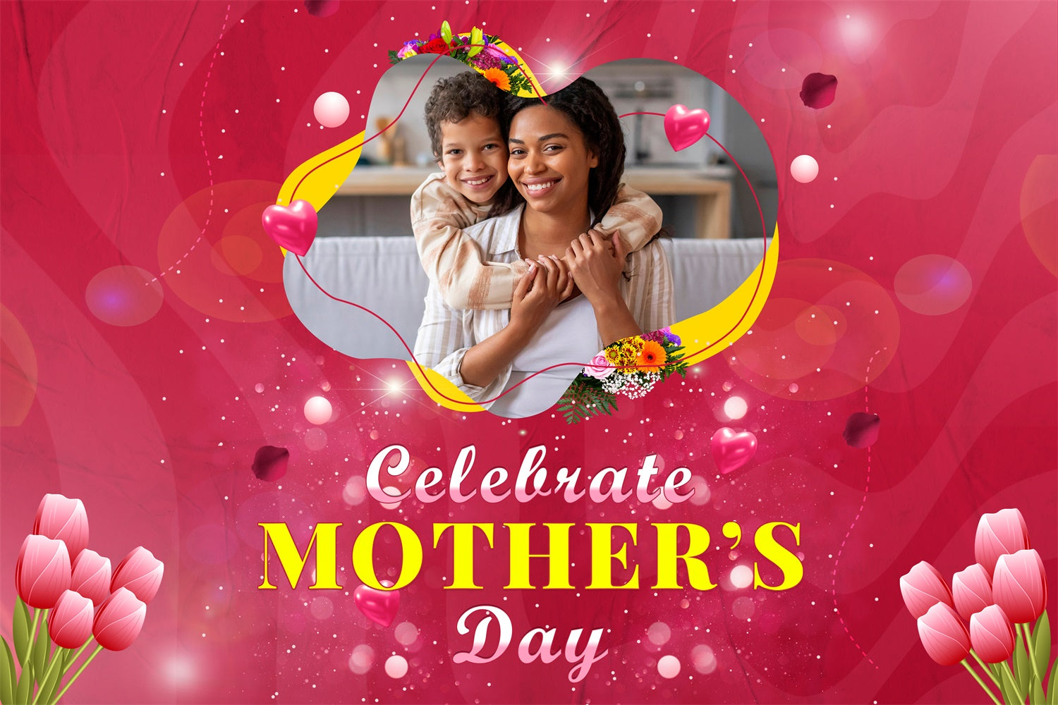 Mother's Day Backdrop Tulip Festive Red Personalized Backdrop MRR3-105